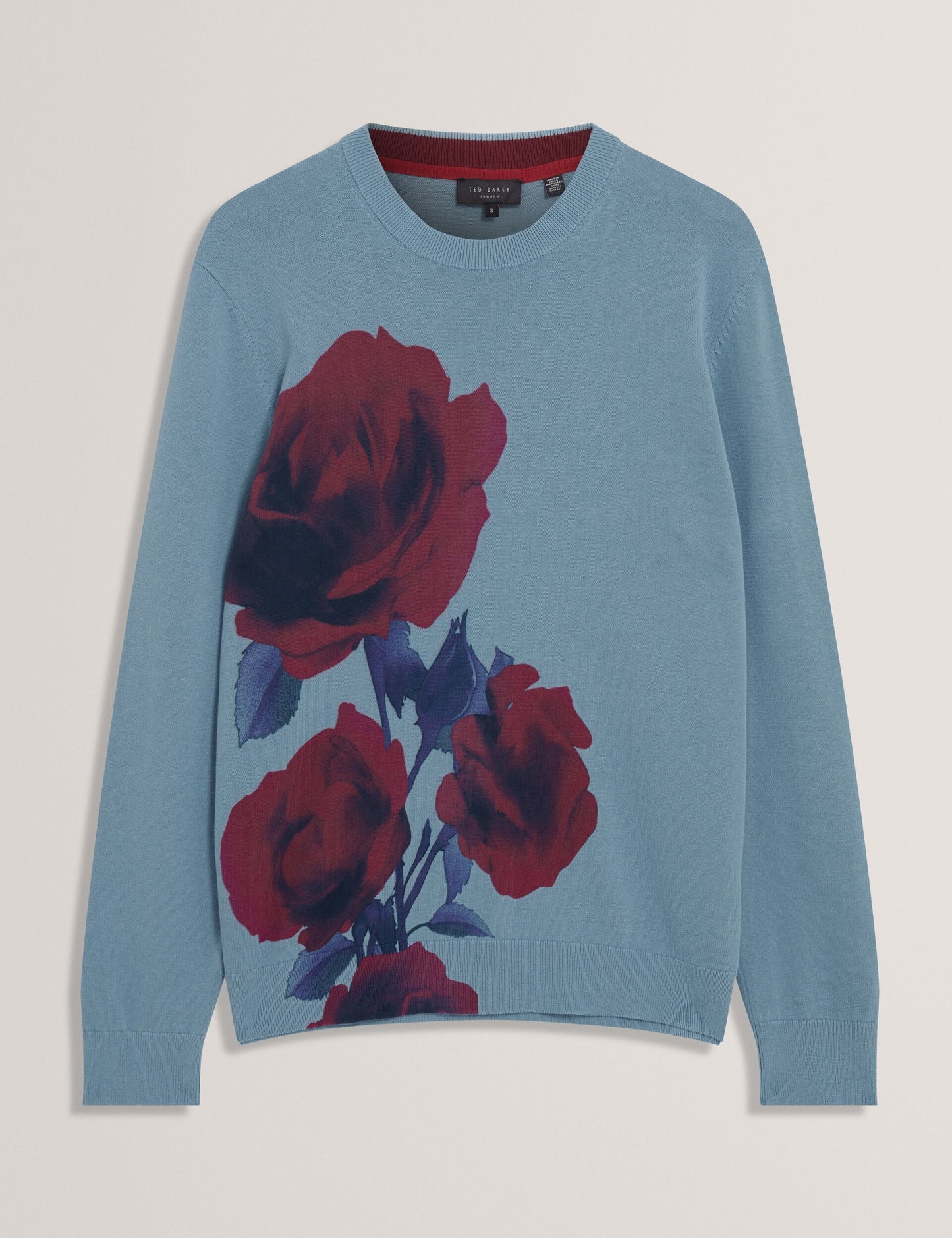 Ted Baker THALIO Rose Graphic Fine Knit Crew Neck Jumper TEAL BLUE