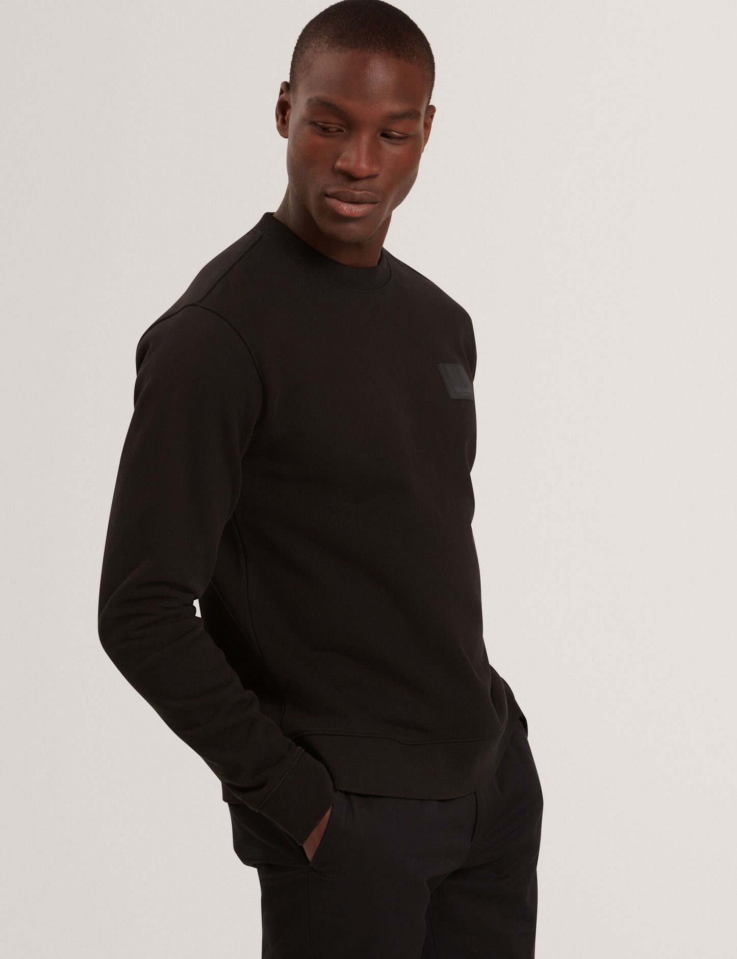 Ted Baker ATBOX Logo Patch Cotton Crew Neck Sweatshirt BLACK