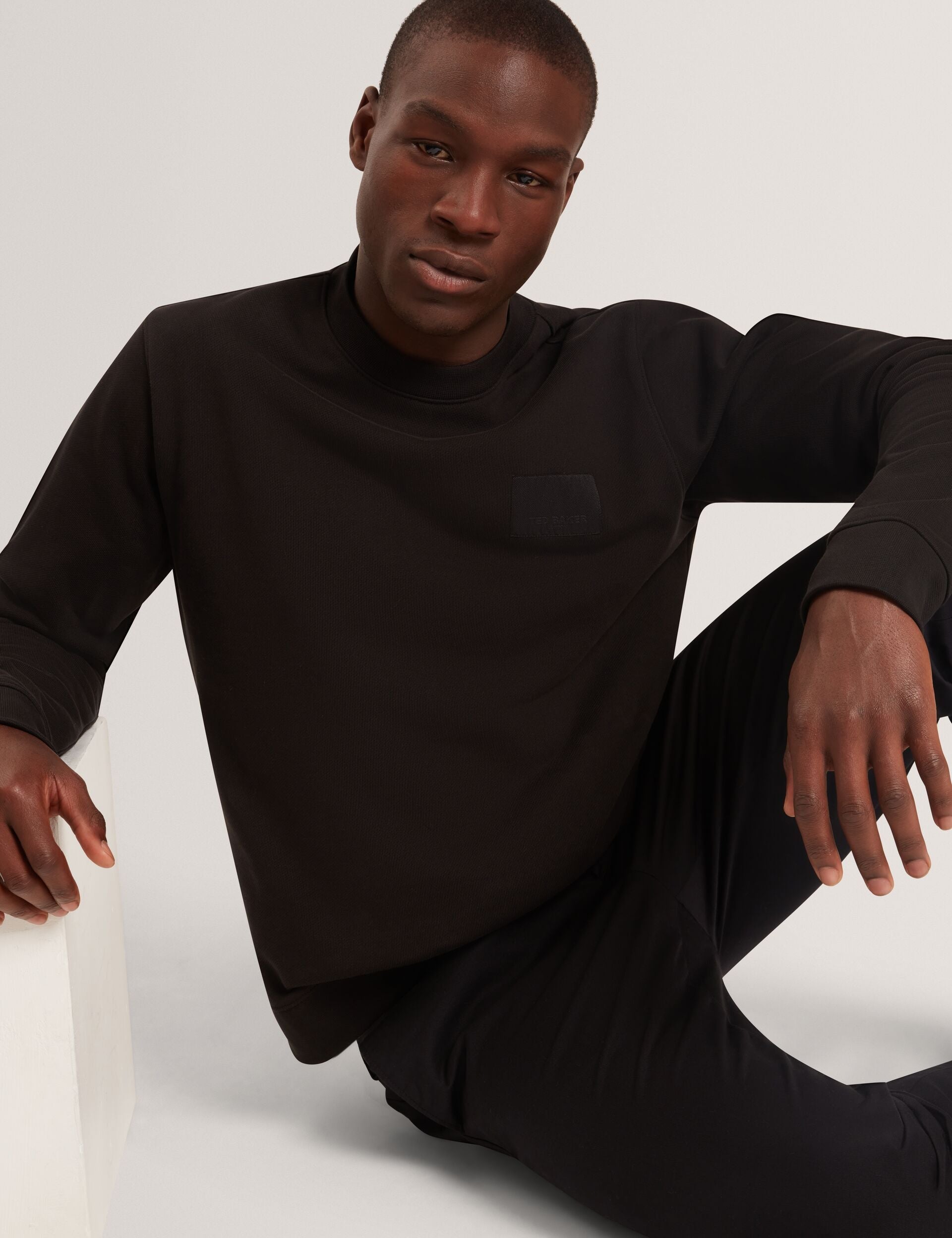 Ted Baker ATBOX Logo Patch Cotton Crew Neck Sweatshirt BLACK