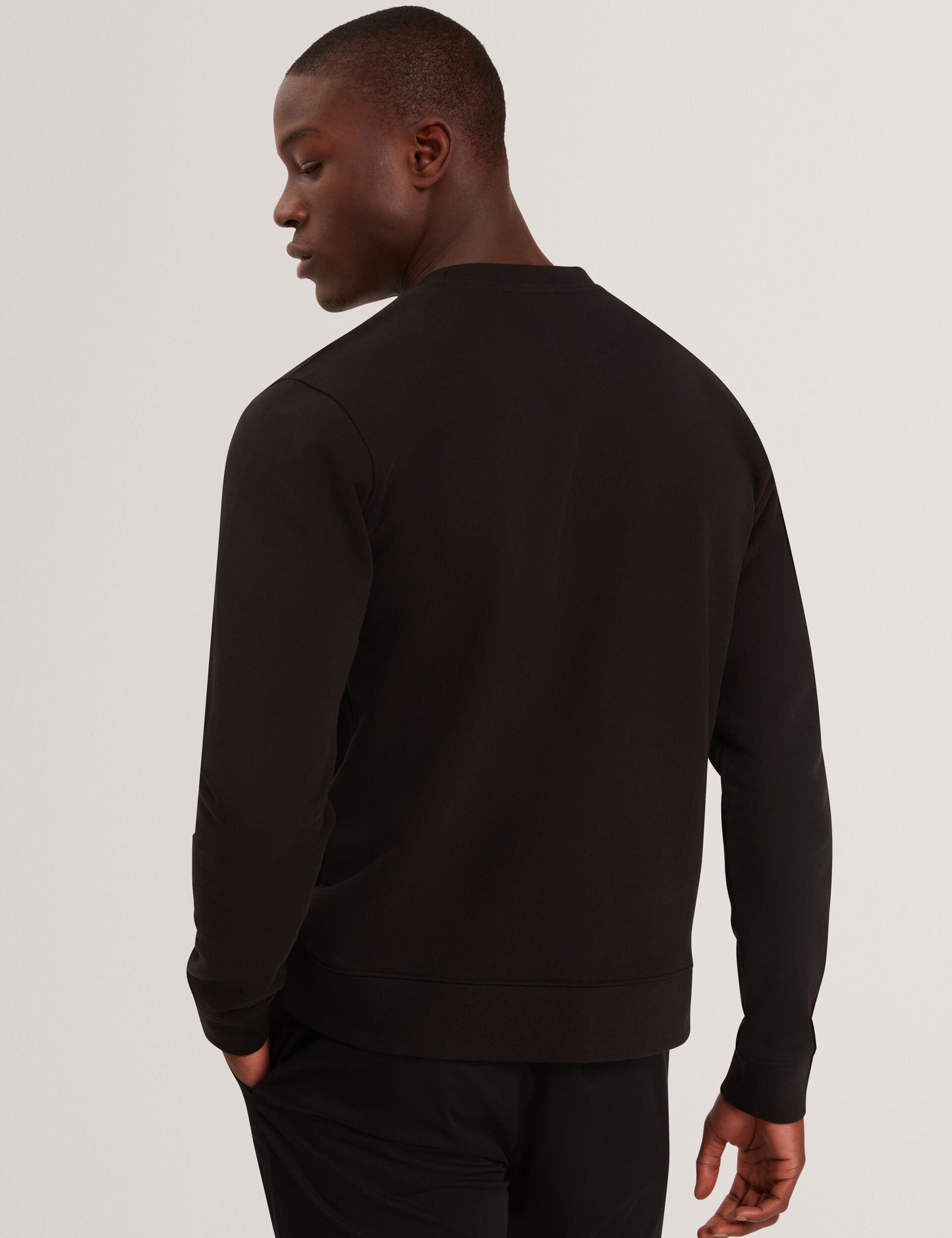 Ted Baker ATBOX Logo Patch Cotton Crew Neck Sweatshirt BLACK