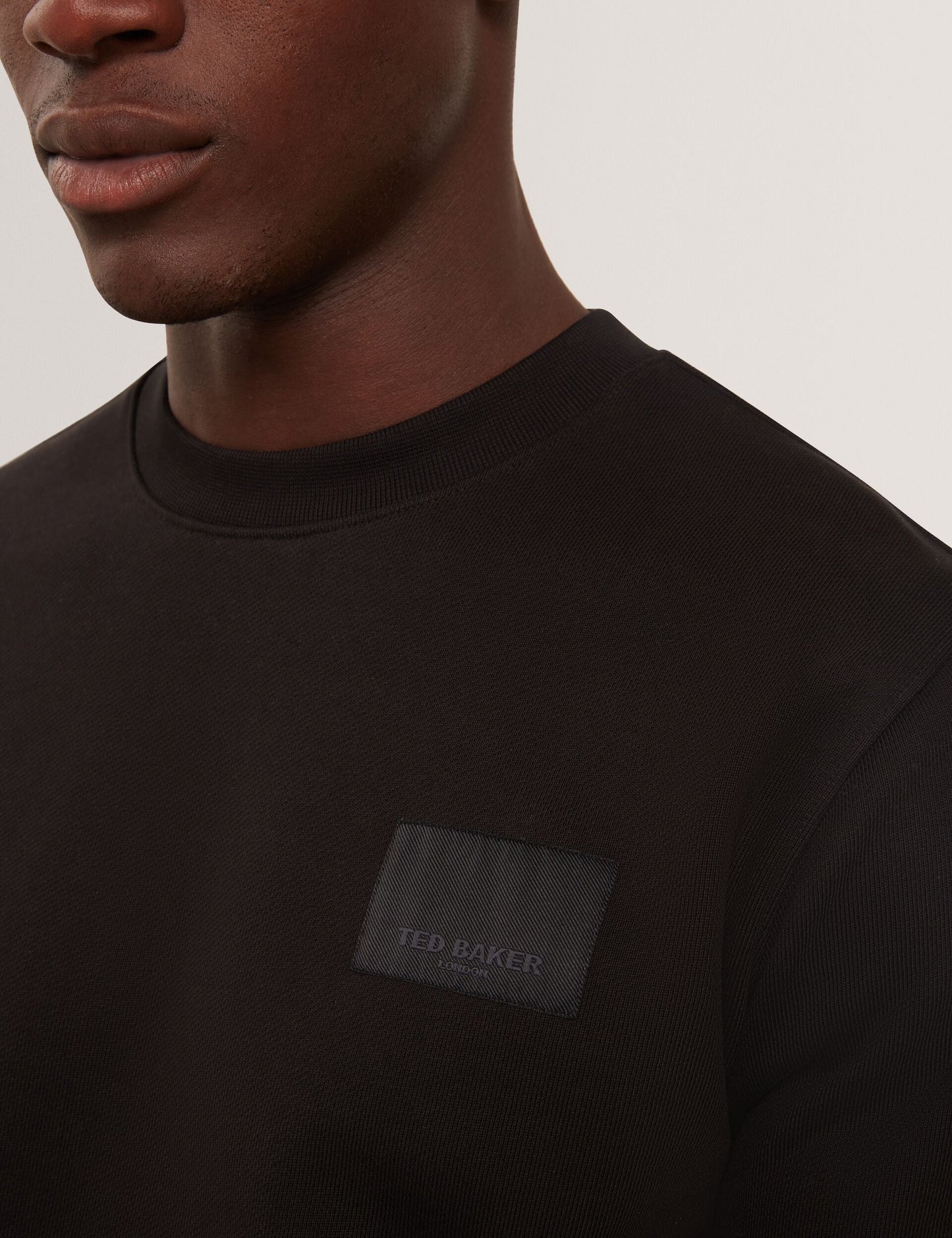 Ted Baker ATBOX Logo Patch Cotton Crew Neck Sweatshirt BLACK