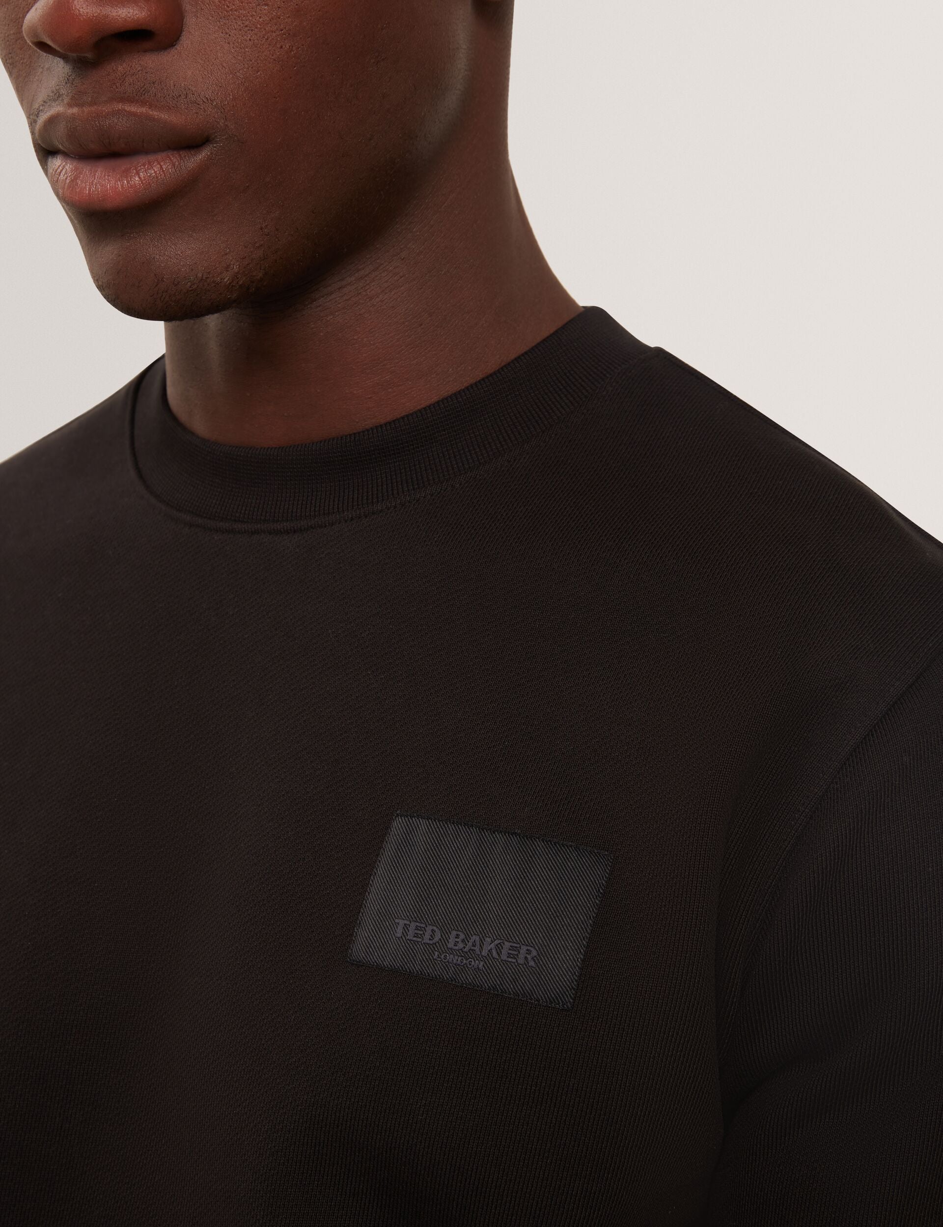 Ted Baker ATBOX Logo Patch Cotton Crew Neck Sweatshirt BLACK