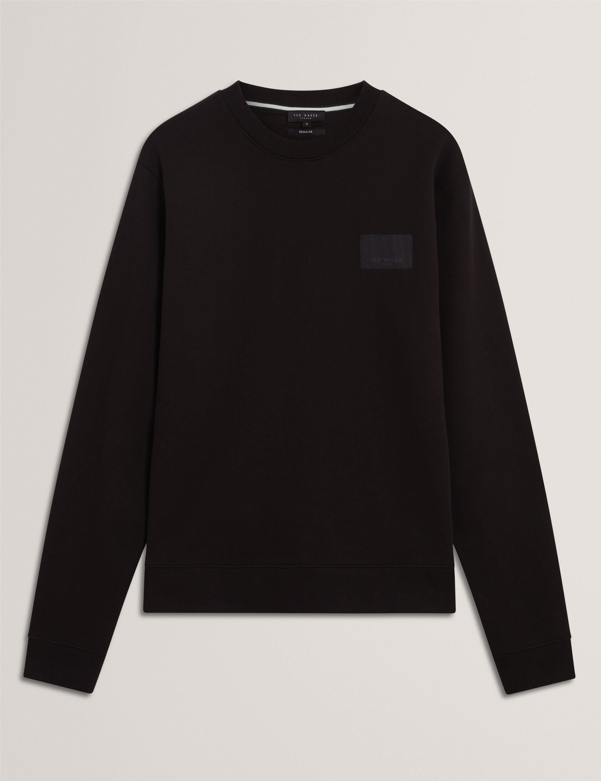 Ted Baker ATBOX Logo Patch Cotton Crew Neck Sweatshirt BLACK