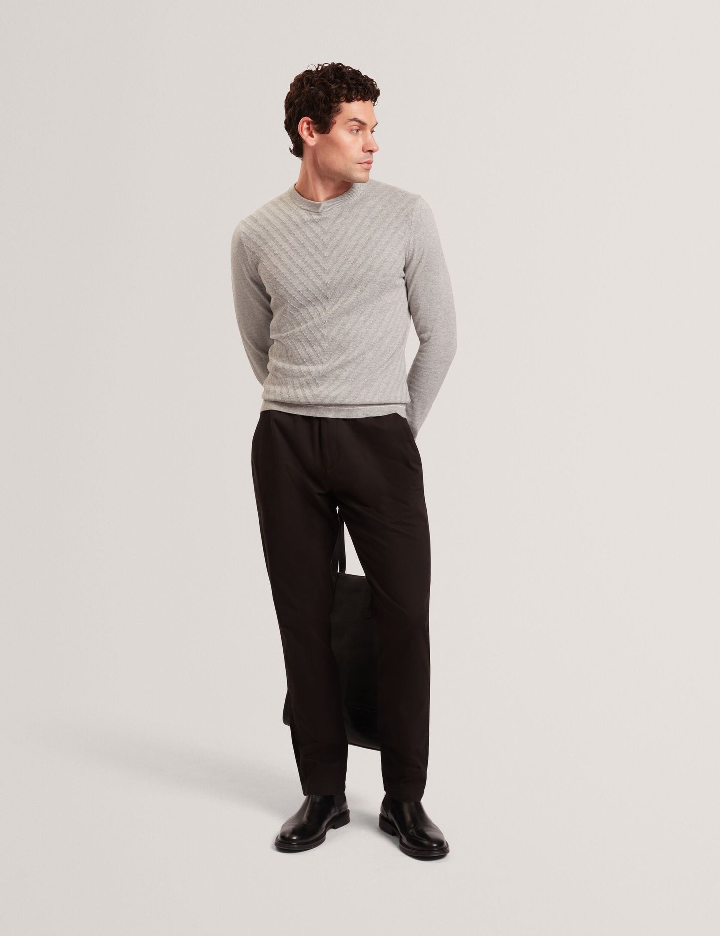 Ted Baker CORBIN Chevron Texture Knit Crew Neck Sweater LIGHT GREY