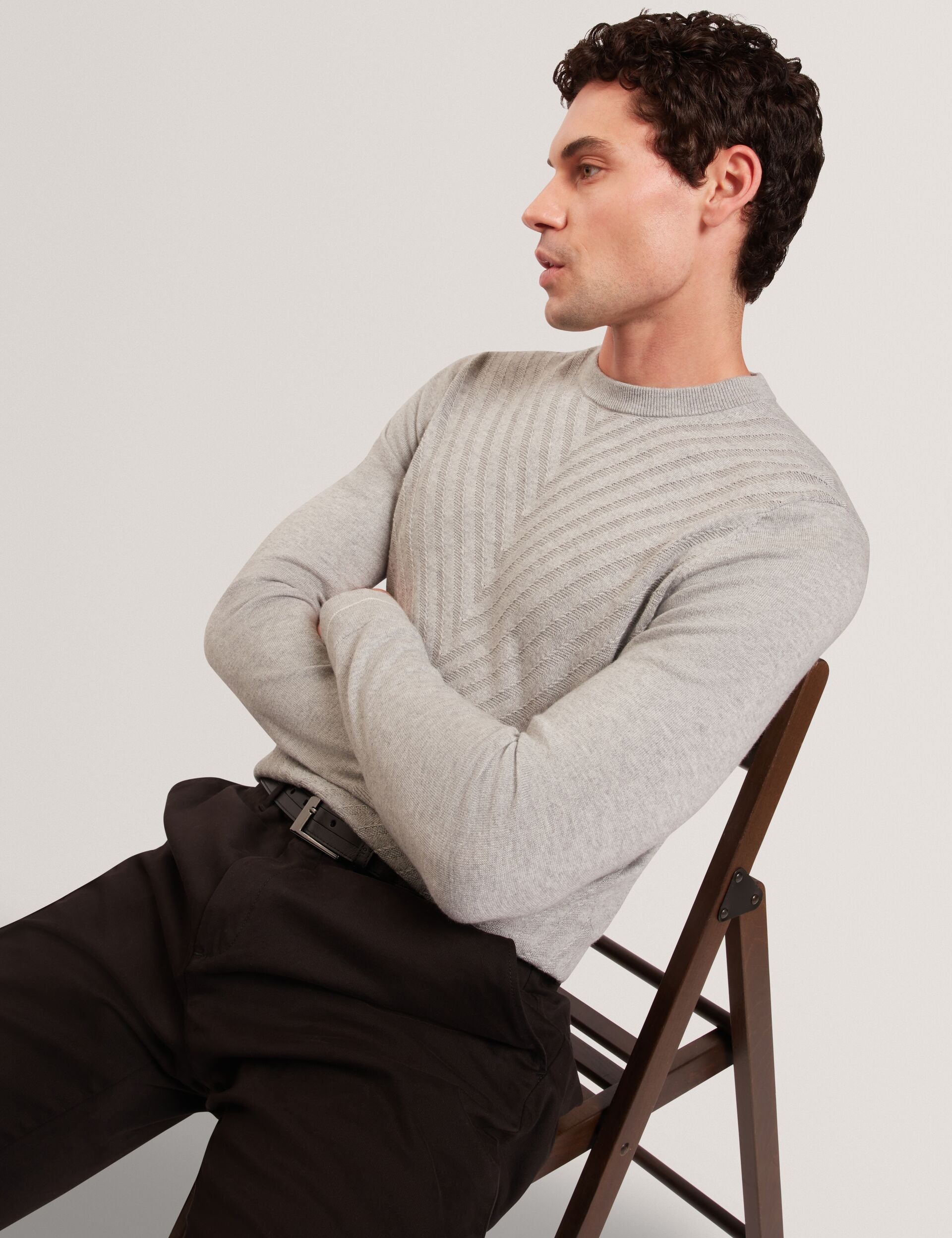 Ted Baker CORBIN Chevron Texture Knit Crew Neck Sweater LIGHT GREY