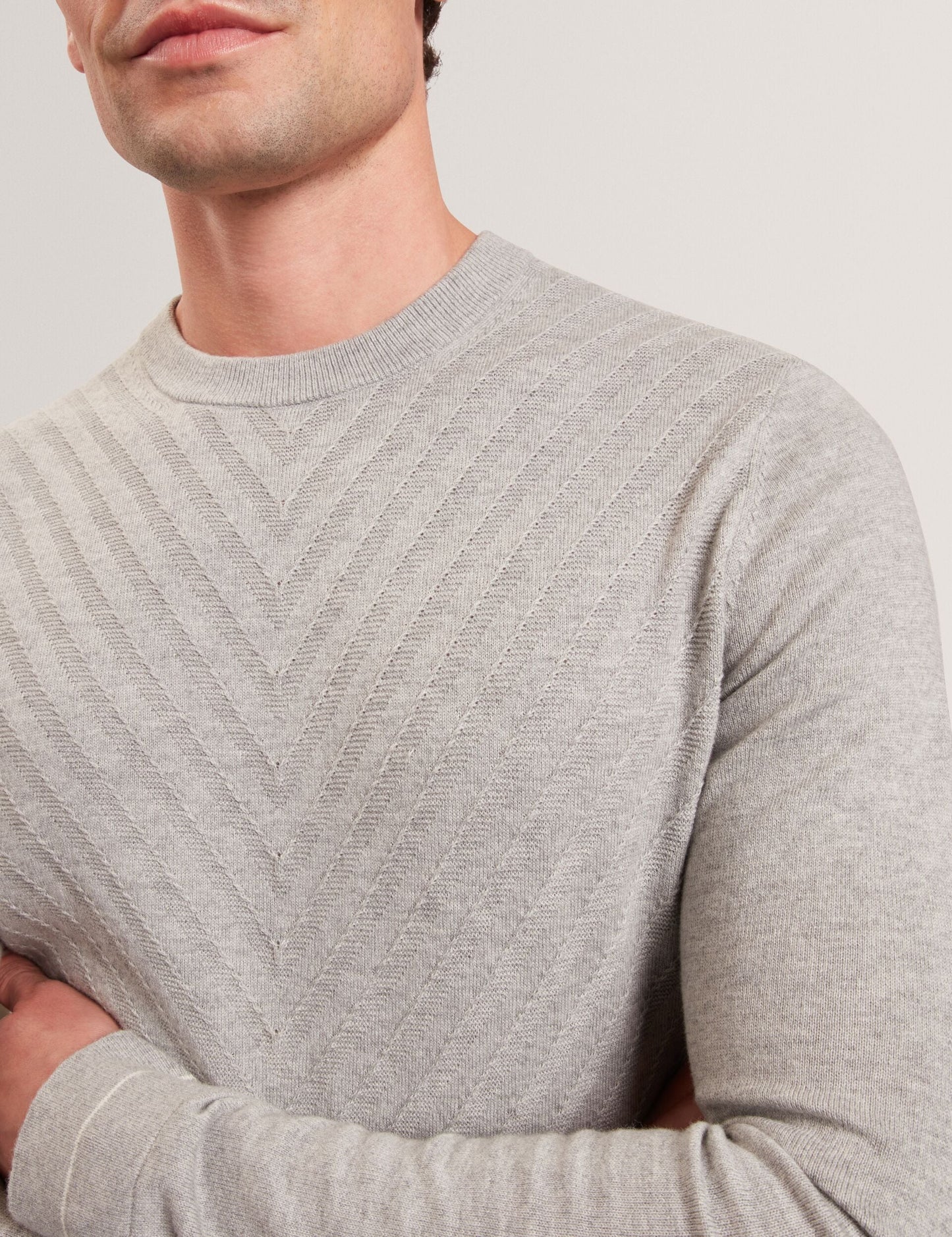 Ted Baker CORBIN Chevron Texture Knit Crew Neck Sweater LIGHT GREY