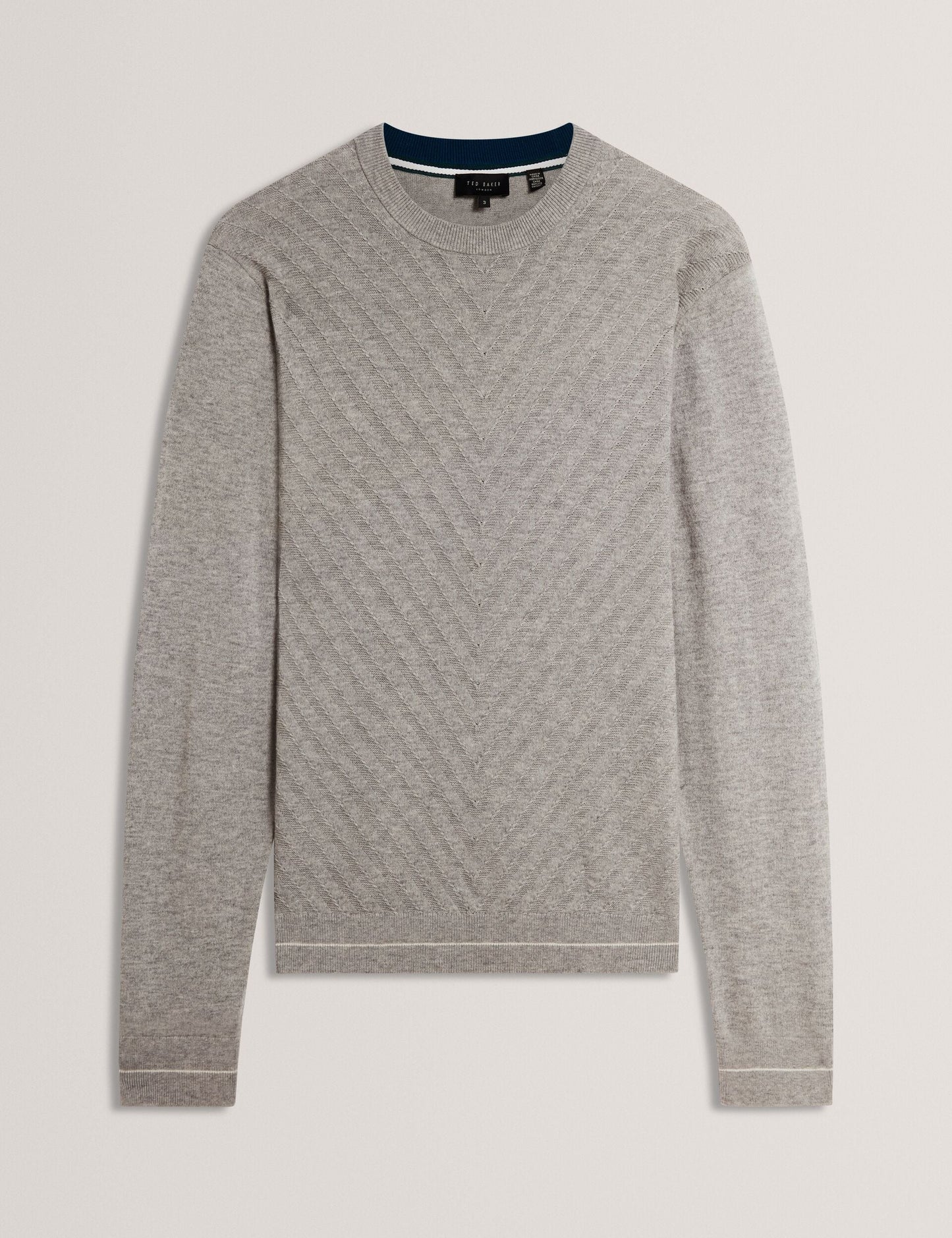 Ted Baker CORBIN Chevron Texture Knit Crew Neck Sweater LIGHT GREY