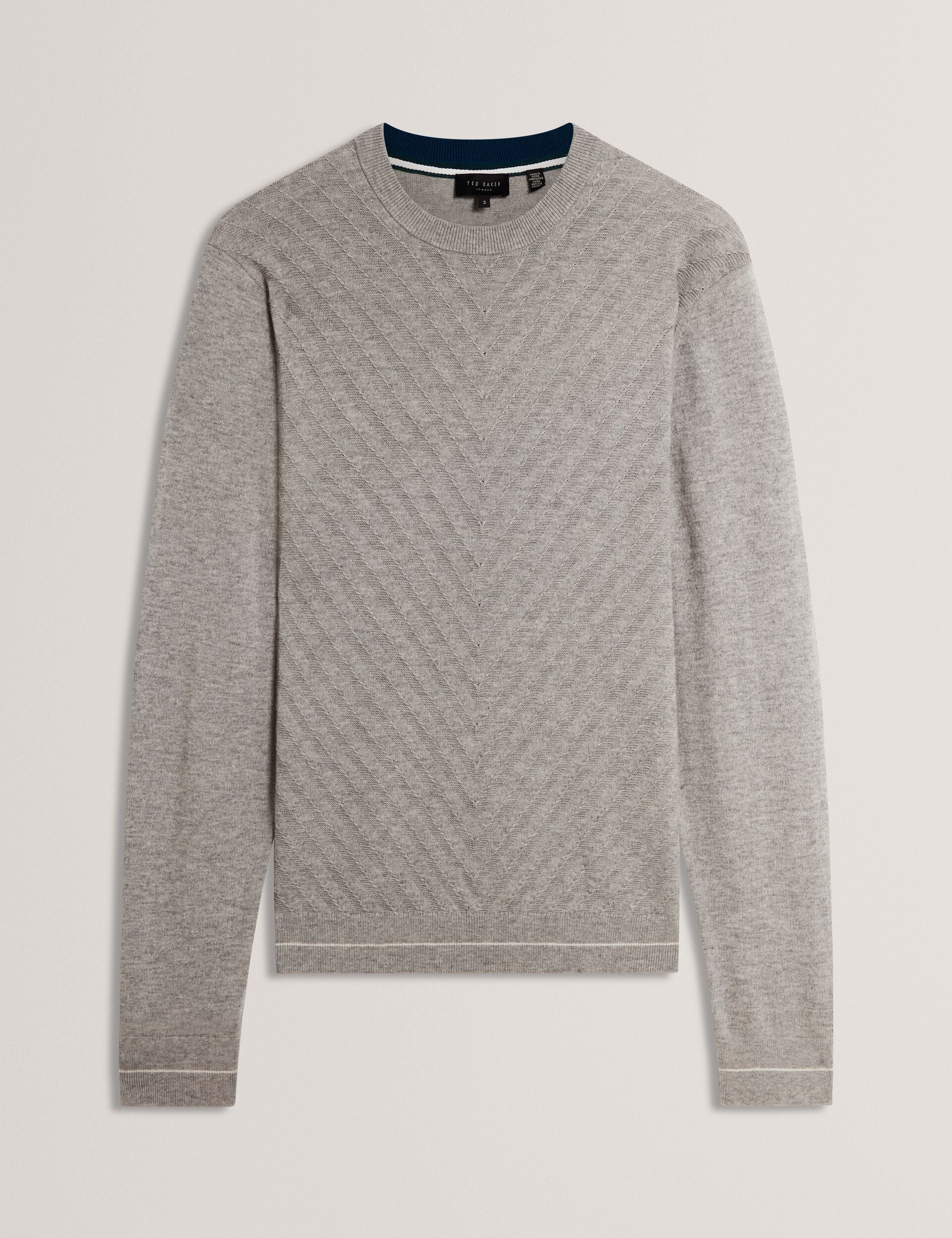 Ted Baker CORBIN Chevron Texture Knit Crew Neck Sweater LIGHT GREY