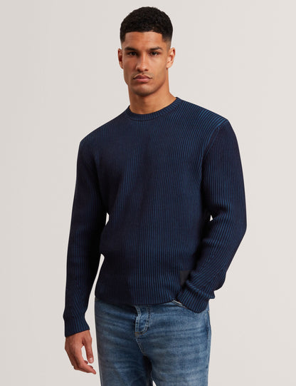 Ted Baker TIMMNO Plated Rib Knit Crew Neck Sweater NAVY