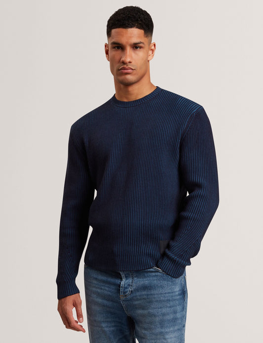 Ted Baker TIMMNO Plated Rib Knit Crew Neck Sweater NAVY