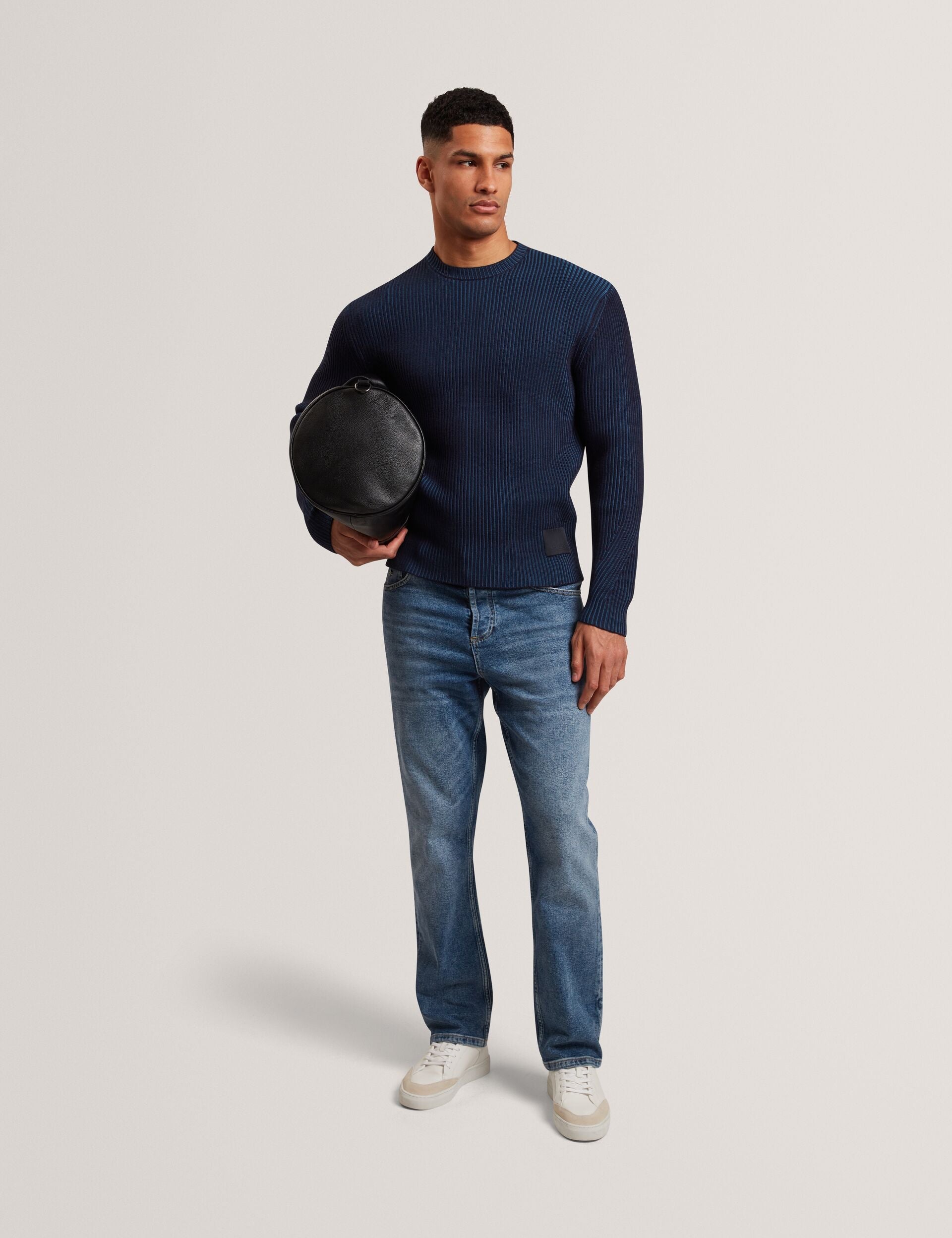 Ted Baker TIMMNO Plated Rib Knit Crew Neck Sweater NAVY