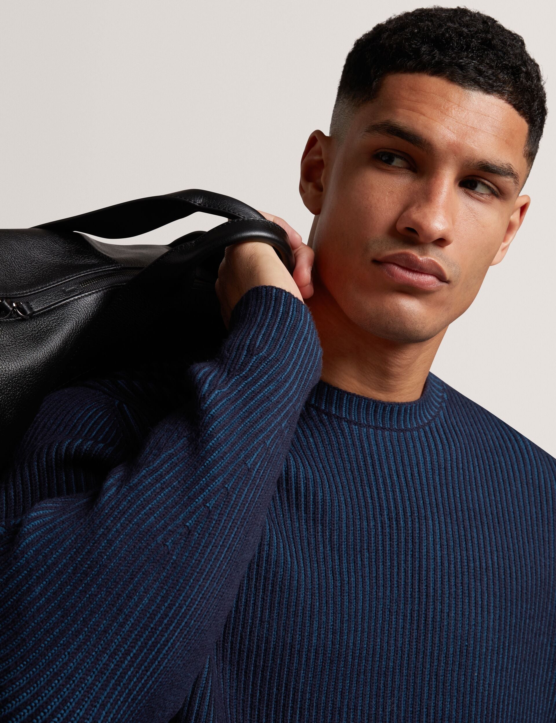 Ted Baker TIMMNO Plated Rib Knit Crew Neck Sweater NAVY