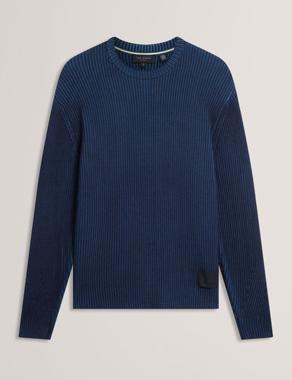 Ted Baker TIMMNO Plated Rib Knit Crew Neck Sweater NAVY