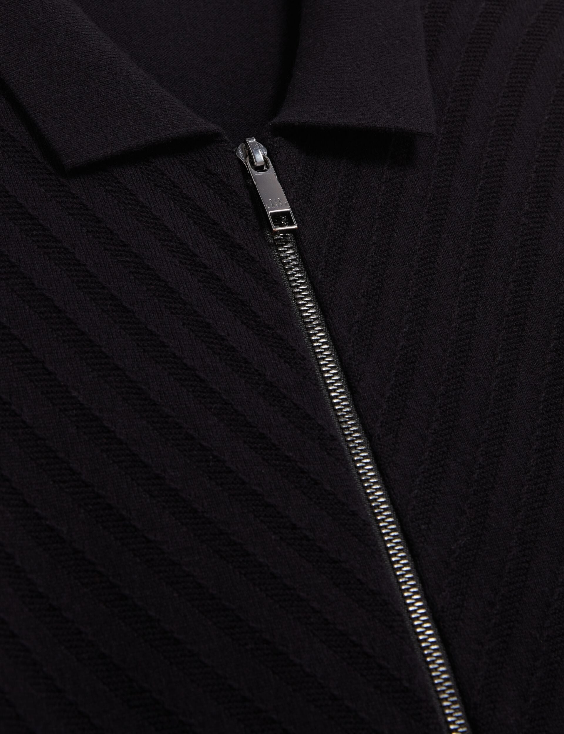 Ted Baker LYSAND Chevron Stitch Zip-Up Wool Knit Cardigan BLACK
