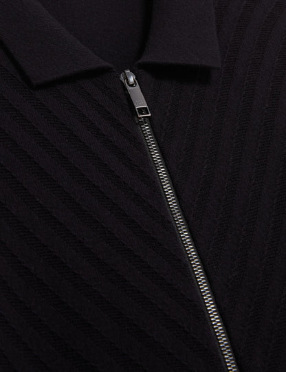 Ted Baker LYSAND Chevron Stitch Zip-Up Wool Knit Cardigan BLACK