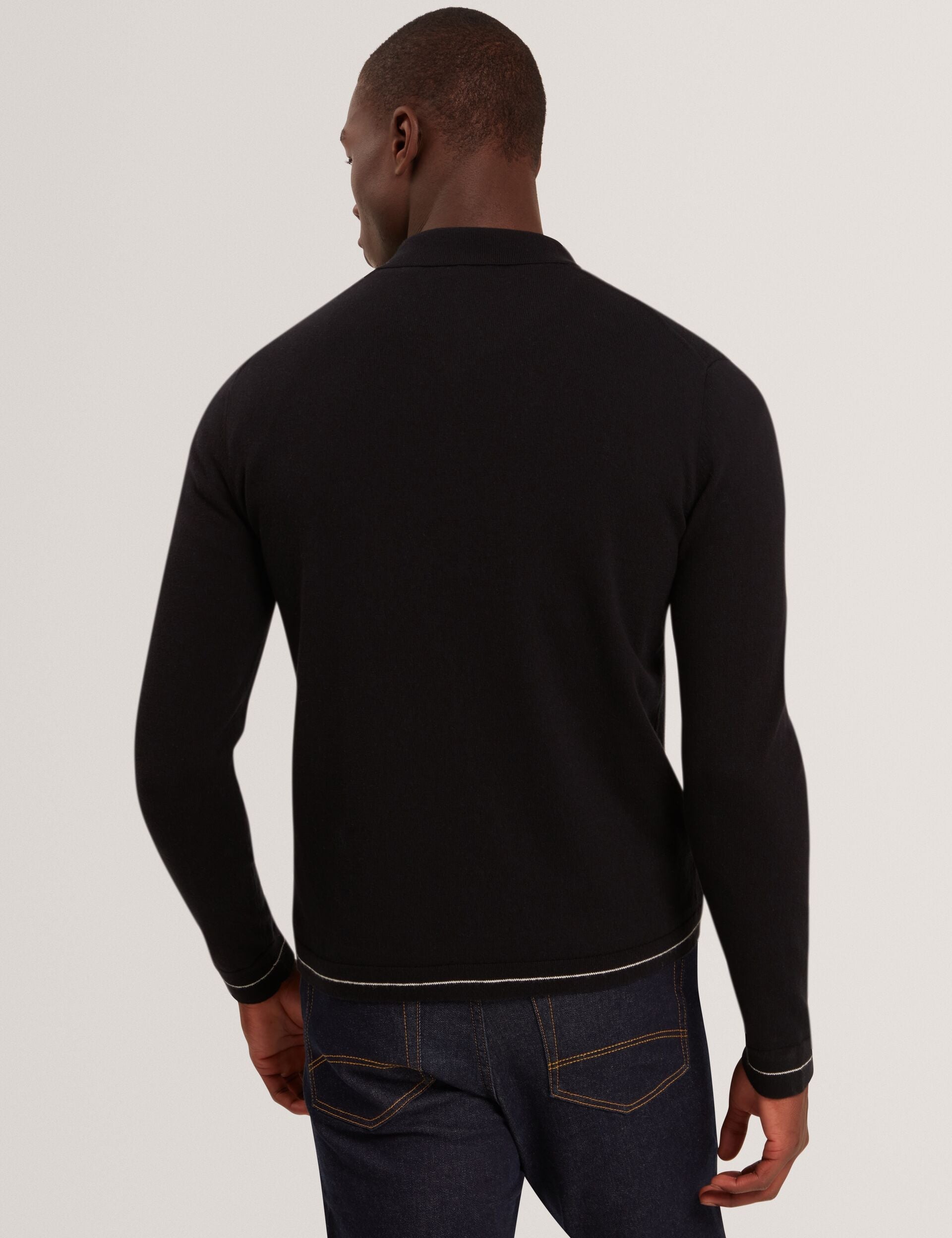 Ted Baker LYSAND Chevron Stitch Zip-Up Wool Knit Cardigan BLACK