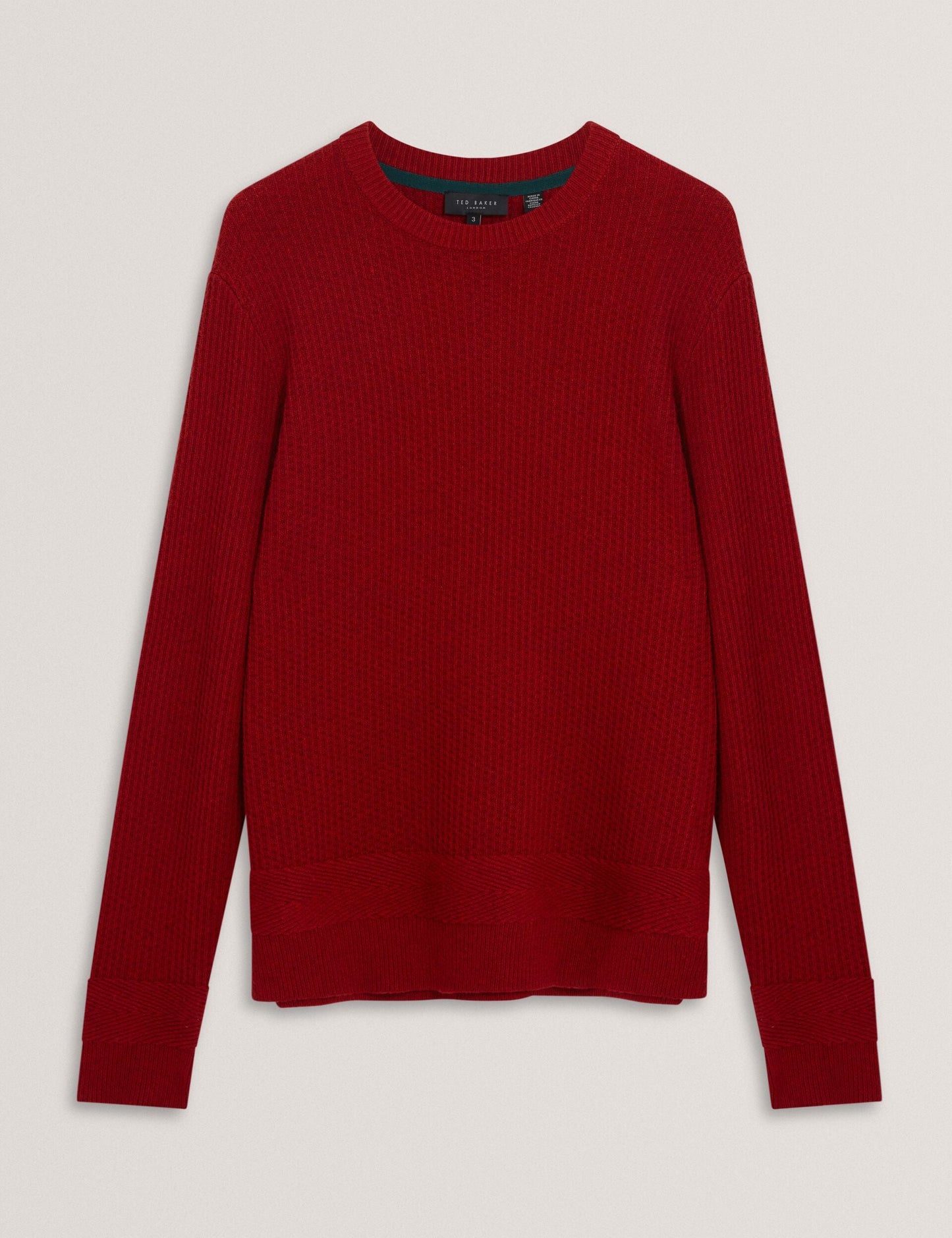 Ted Baker LEOCADI Herringbone Trim Textured Knit Sweater RED