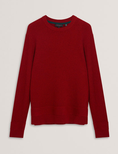 Ted Baker LEOCADI Herringbone Trim Textured Knit Sweater RED
