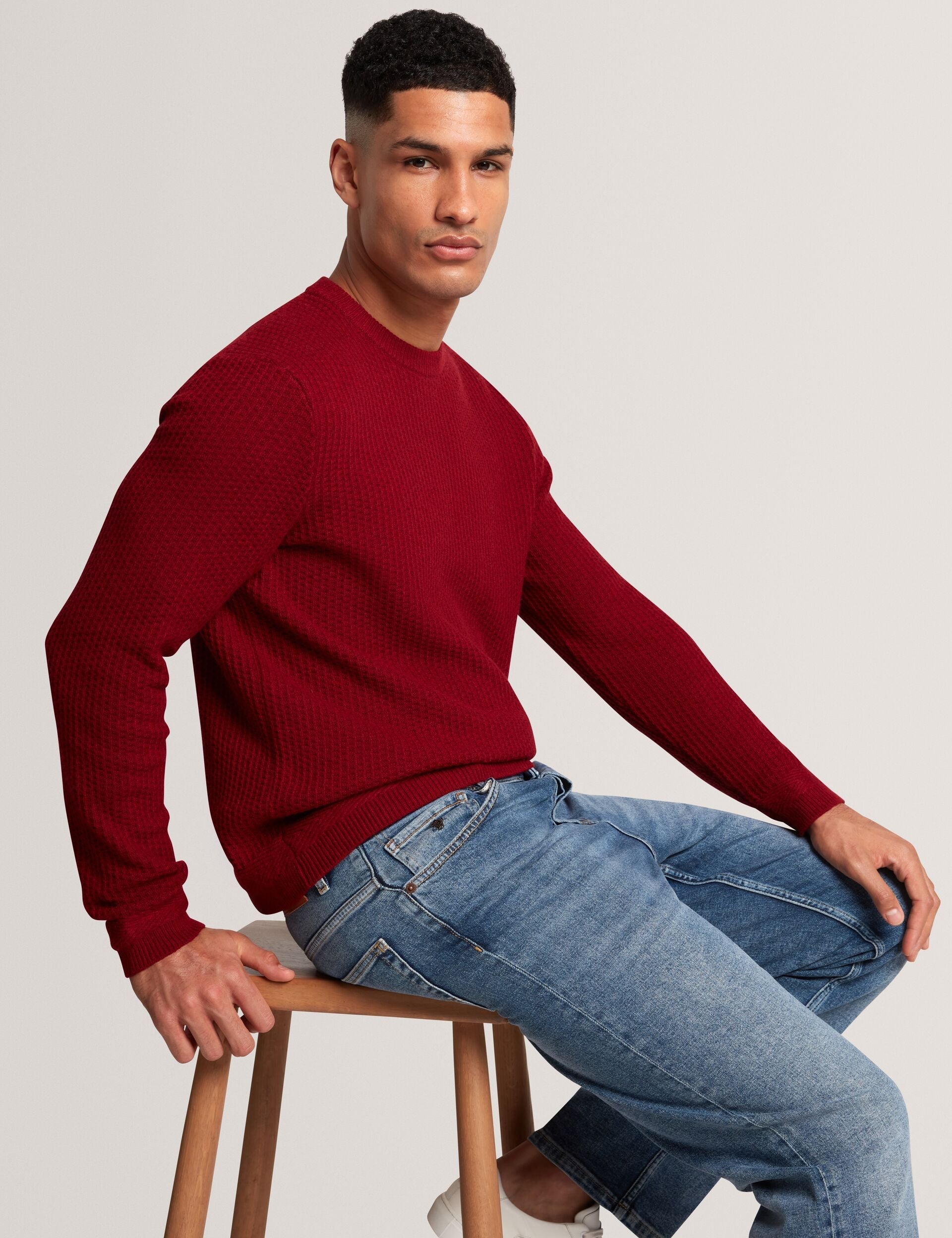 Ted Baker LEOCADI Herringbone Trim Textured Knit Sweater RED