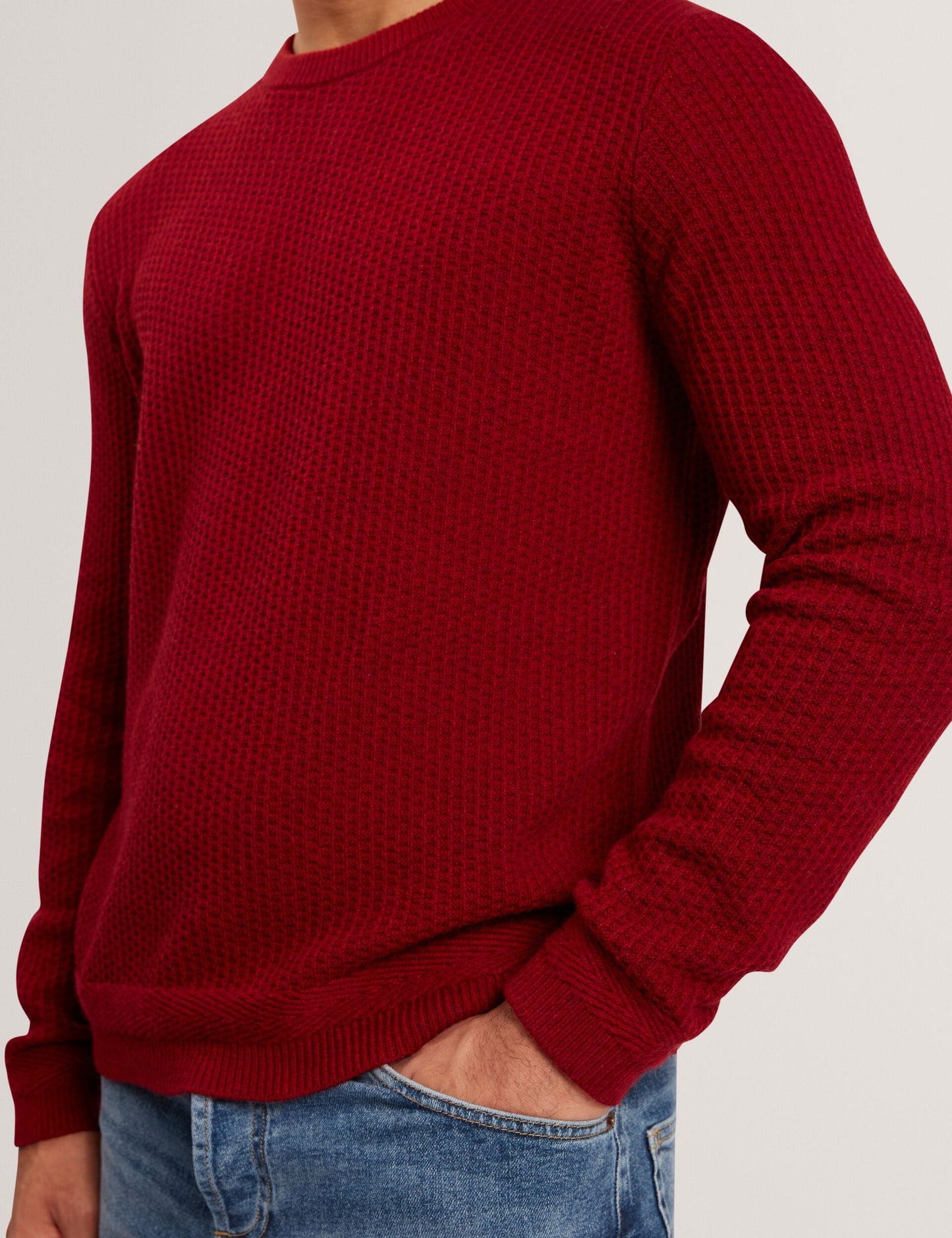 Ted Baker LEOCADI Herringbone Trim Textured Knit Sweater RED