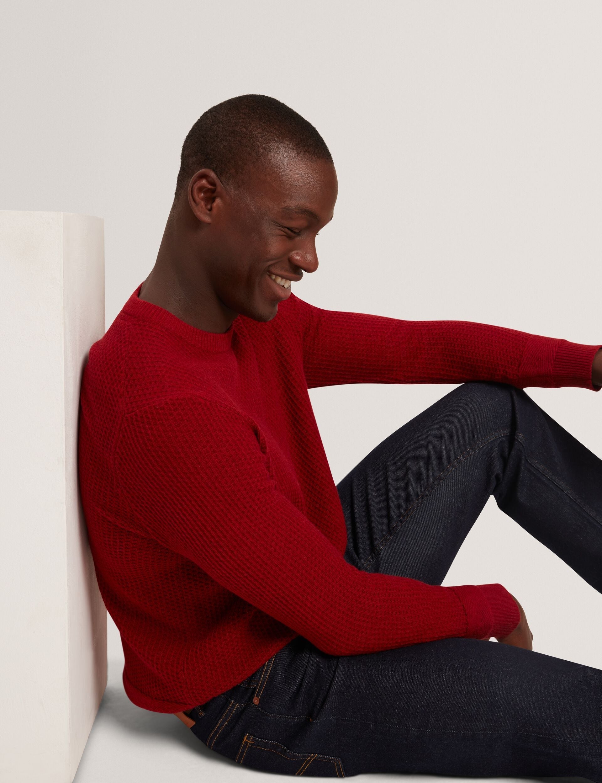 Ted Baker LEOCADI Herringbone Trim Textured Knit Sweater RED
