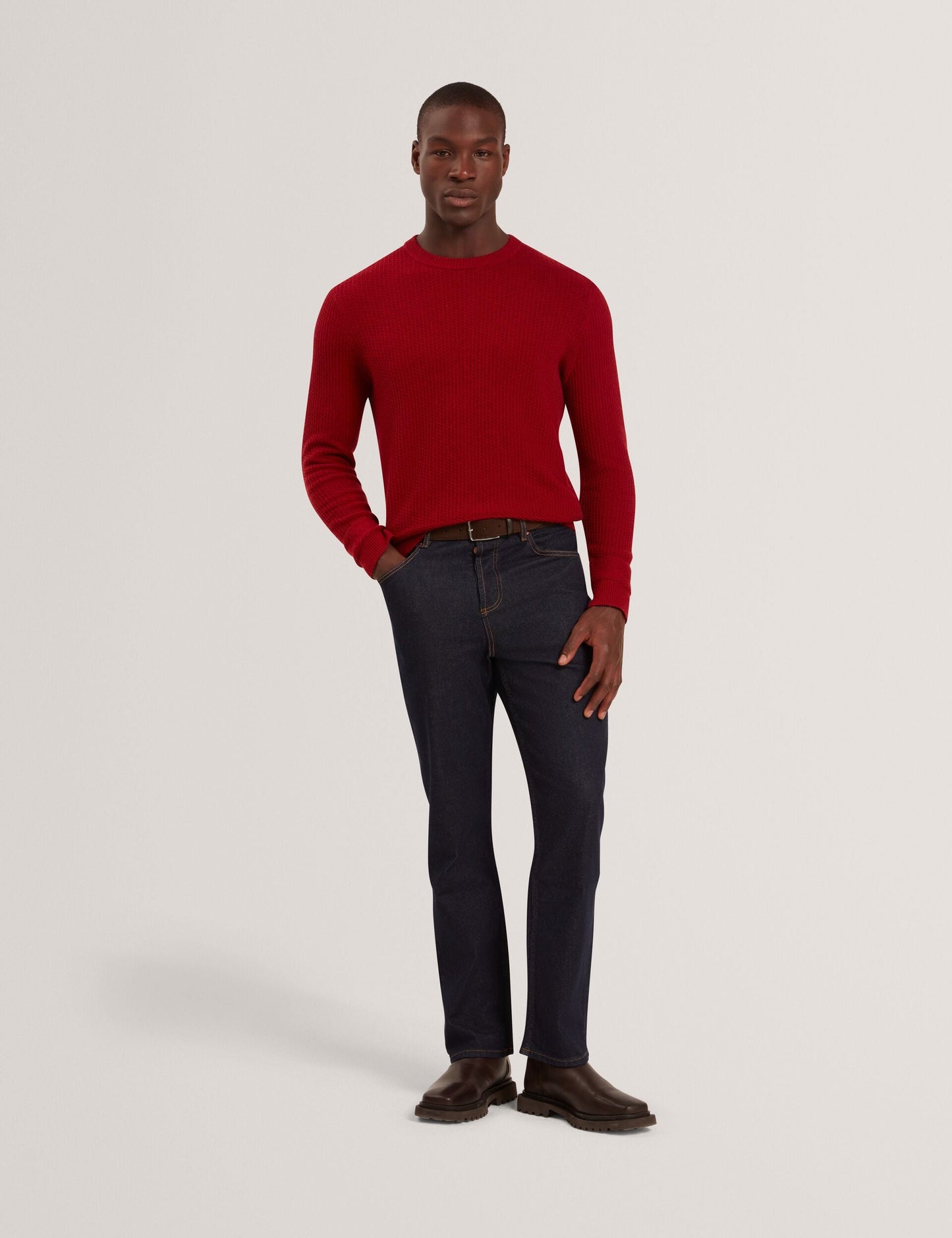 Ted Baker LEOCADI Herringbone Trim Textured Knit Sweater RED