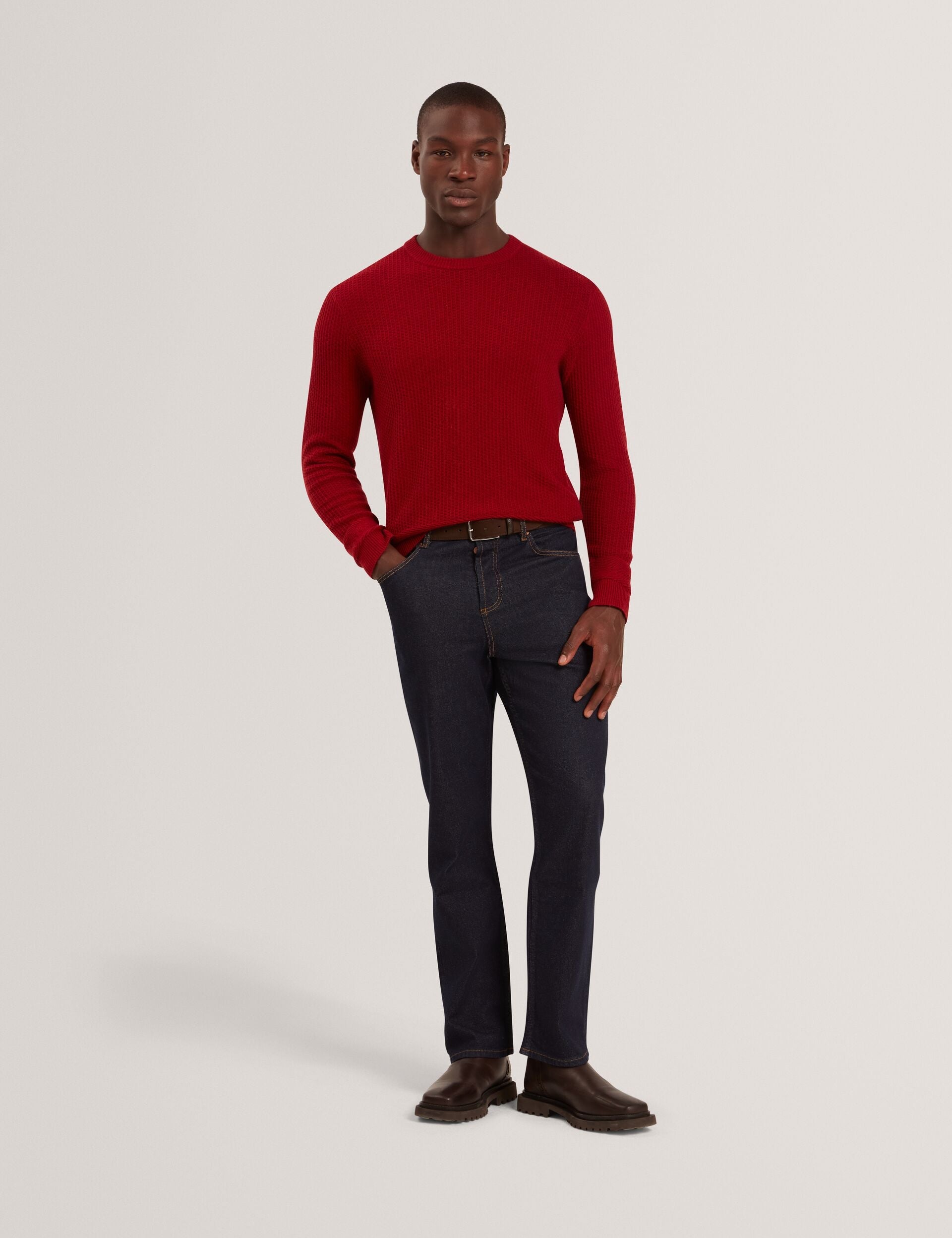 Ted Baker LEOCADI Herringbone Trim Textured Knit Sweater RED