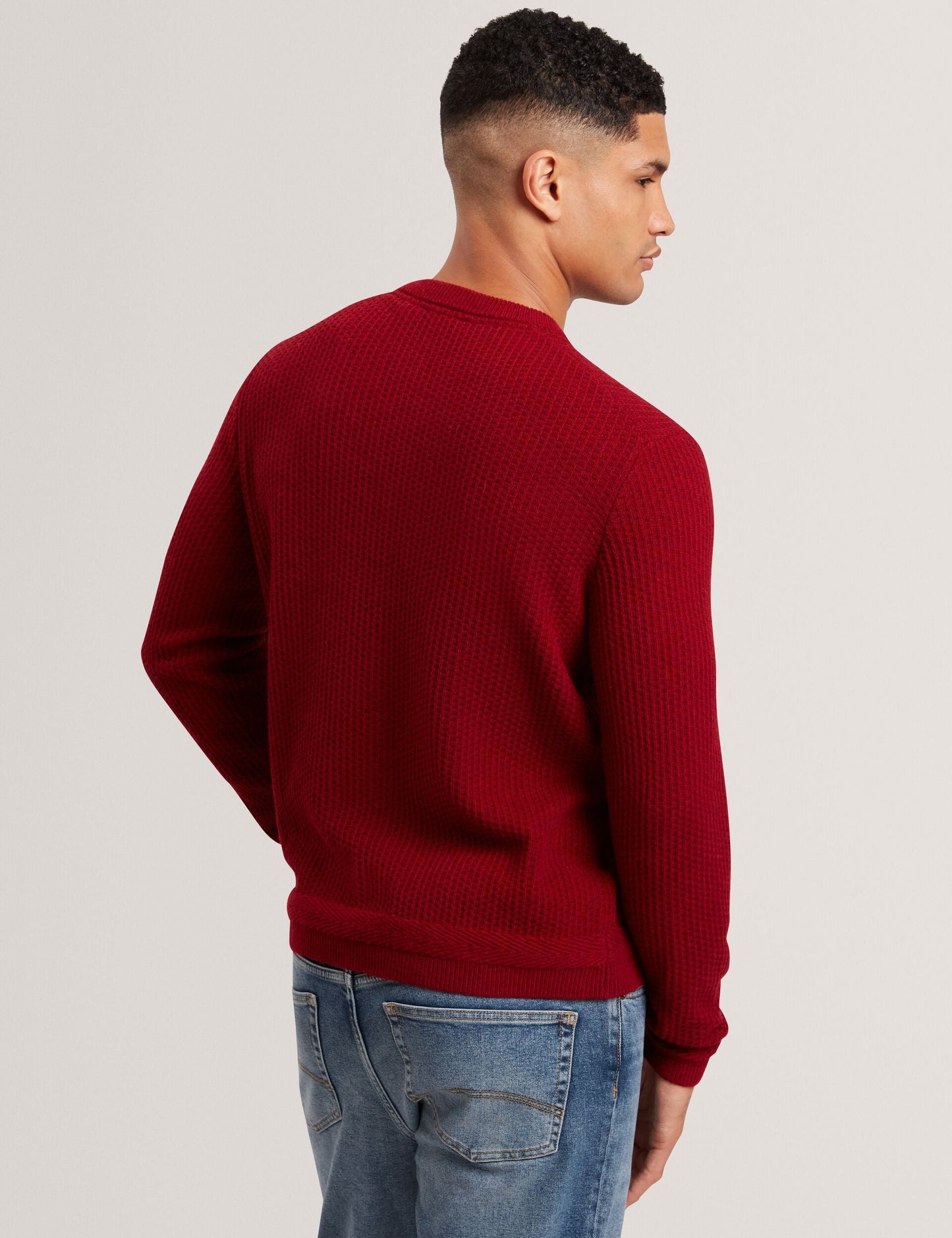 Ted Baker LEOCADI Herringbone Trim Textured Knit Sweater RED