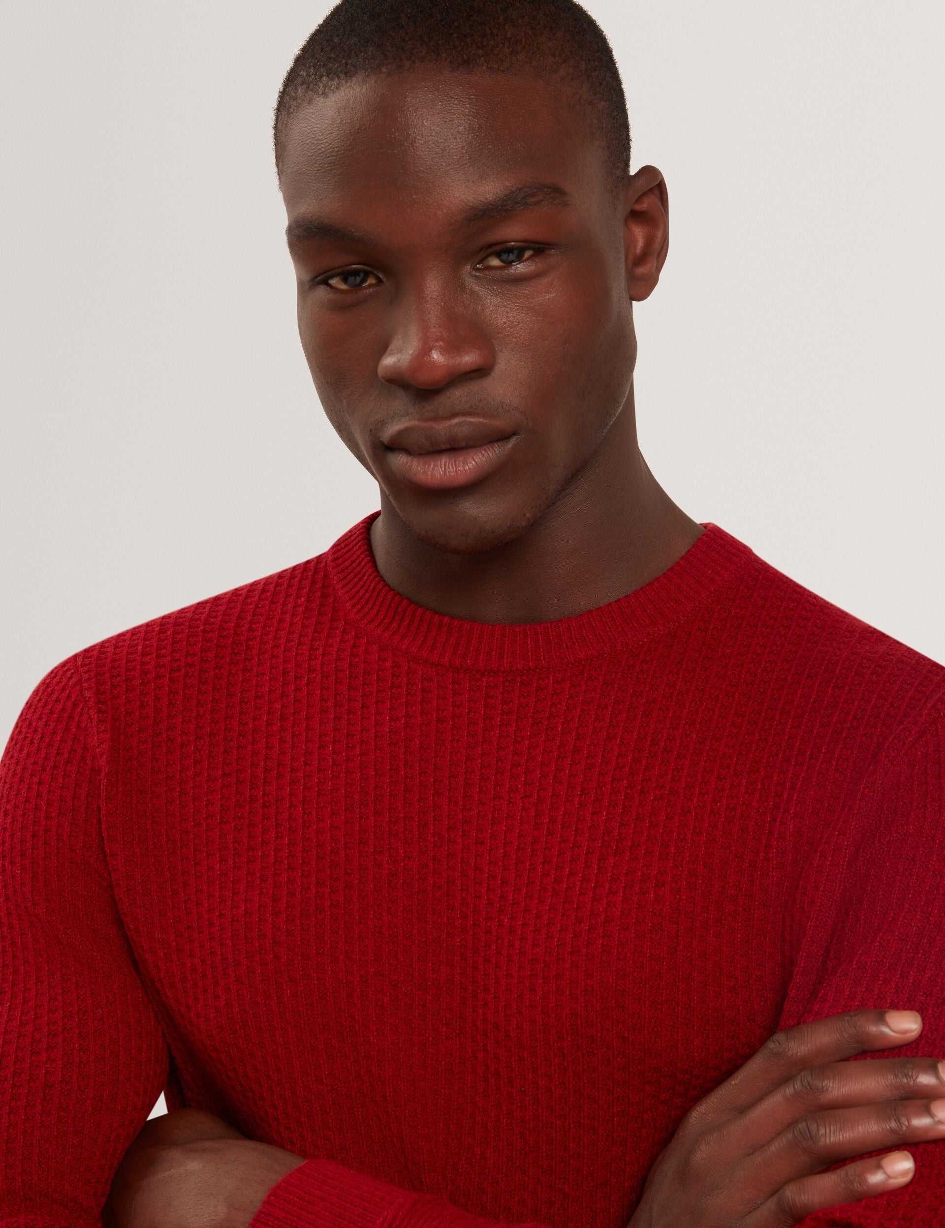 Ted Baker LEOCADI Herringbone Trim Textured Knit Sweater RED