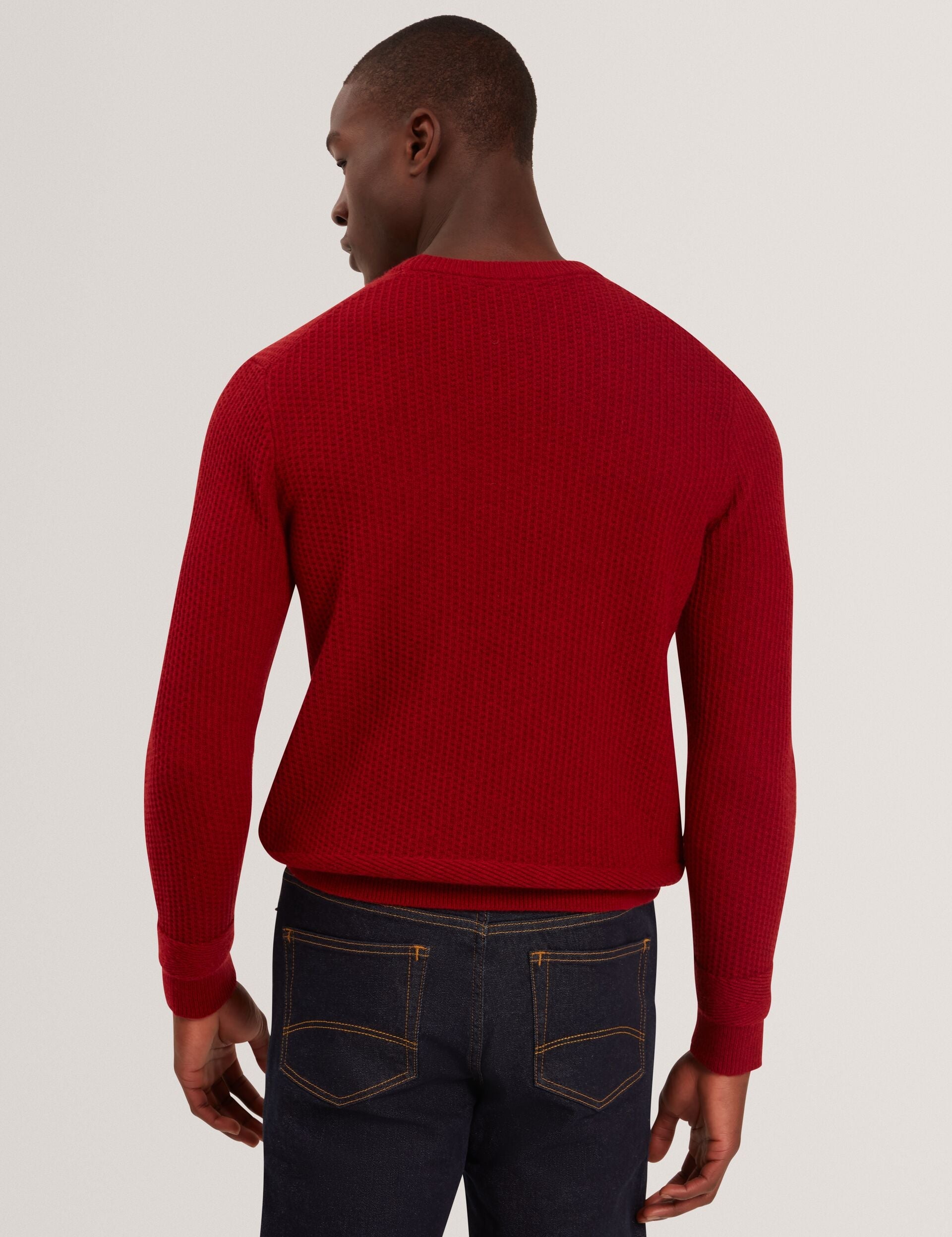 Ted Baker LEOCADI Herringbone Trim Textured Knit Sweater RED