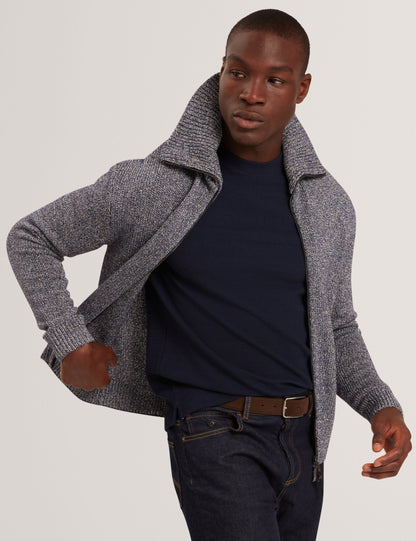Ted Baker VARINK Twisted Yarn Knit Zip-Through Jumper NAVY GREY