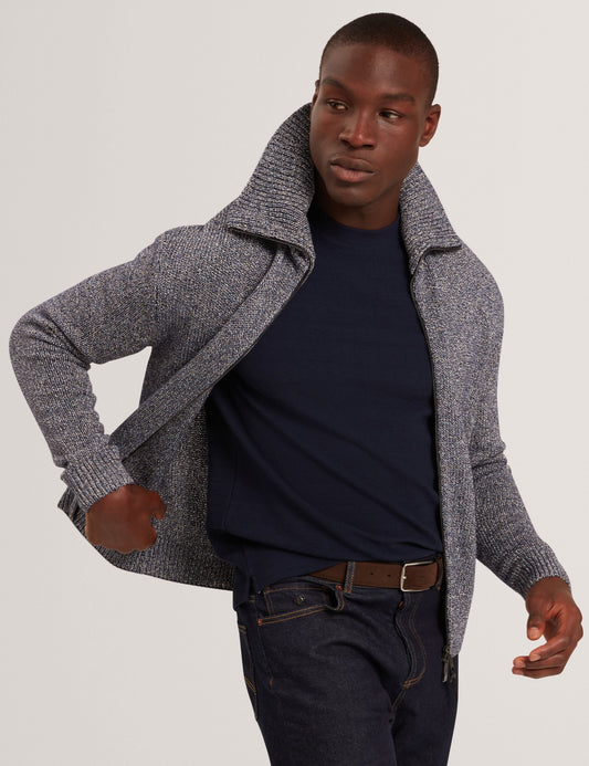 Ted Baker VARINK Twisted Yarn Knit Zip-Through Jumper NAVY GREY