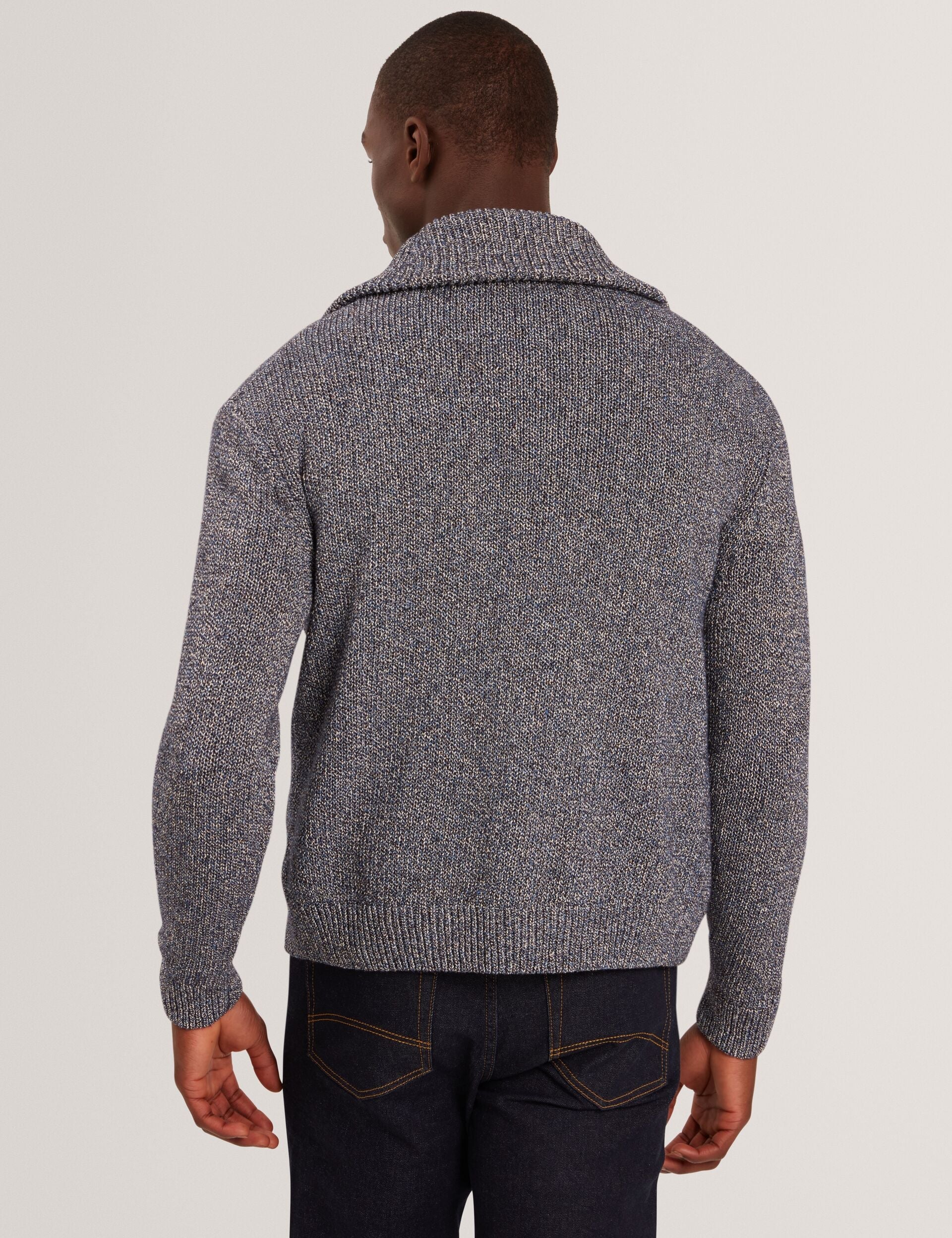 Ted Baker VARINK Twisted Yarn Knit Zip-Through Jumper NAVY GREY