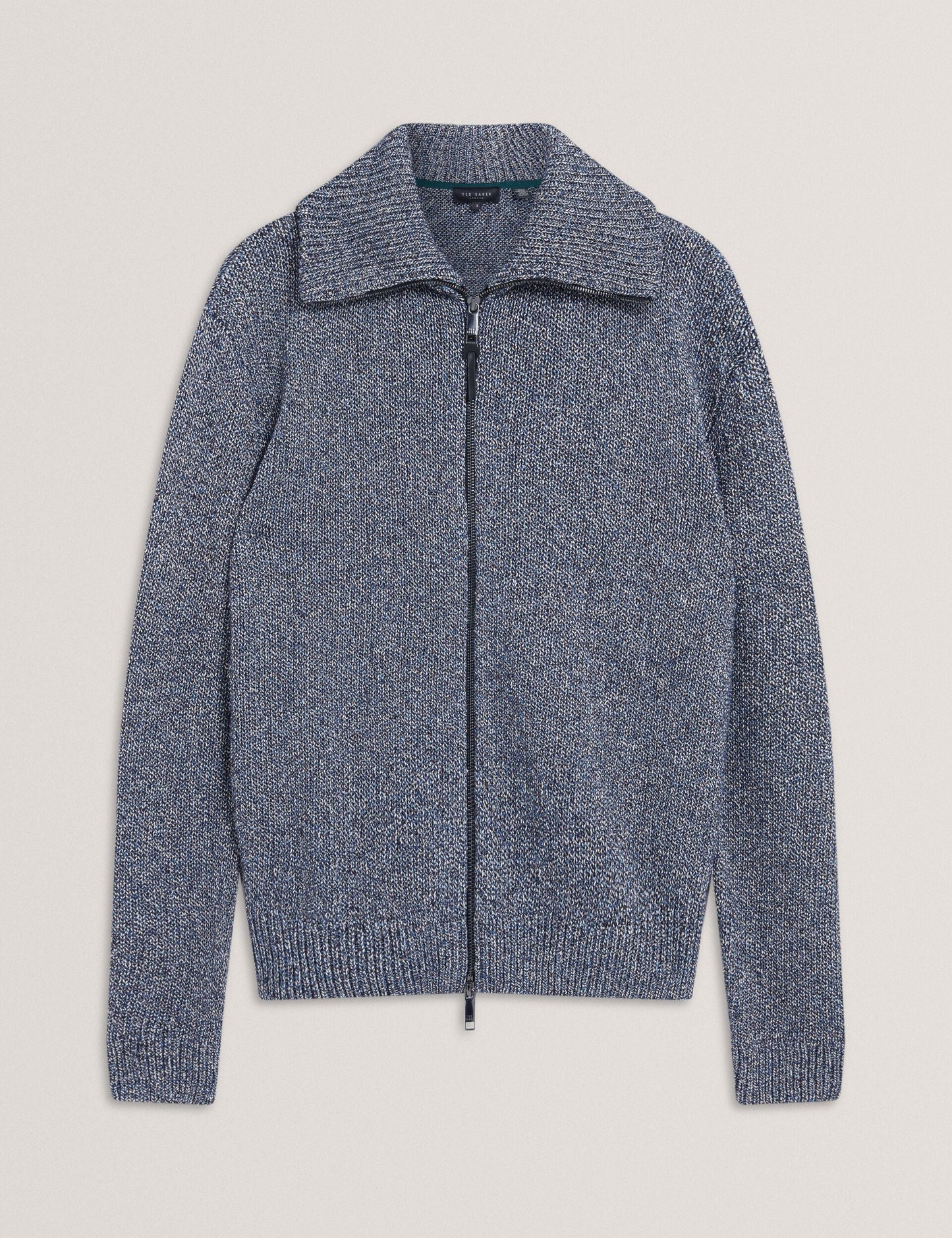 Ted Baker VARINK Twisted Yarn Knit Zip-Through Jumper NAVY GREY