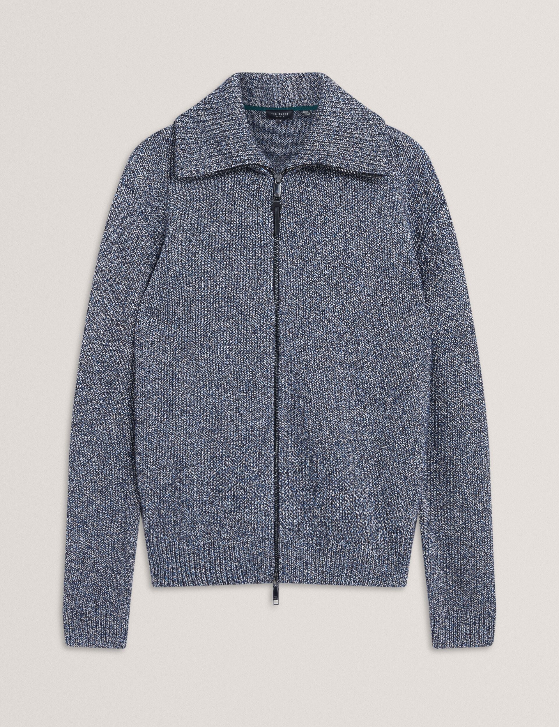 Ted Baker VARINK Twisted Yarn Knit Zip-Through Jumper NAVY GREY