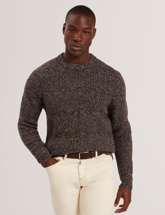 Ted Baker MORVEN Marled Wool Knit Crew Neck Sweater DARK BROWN