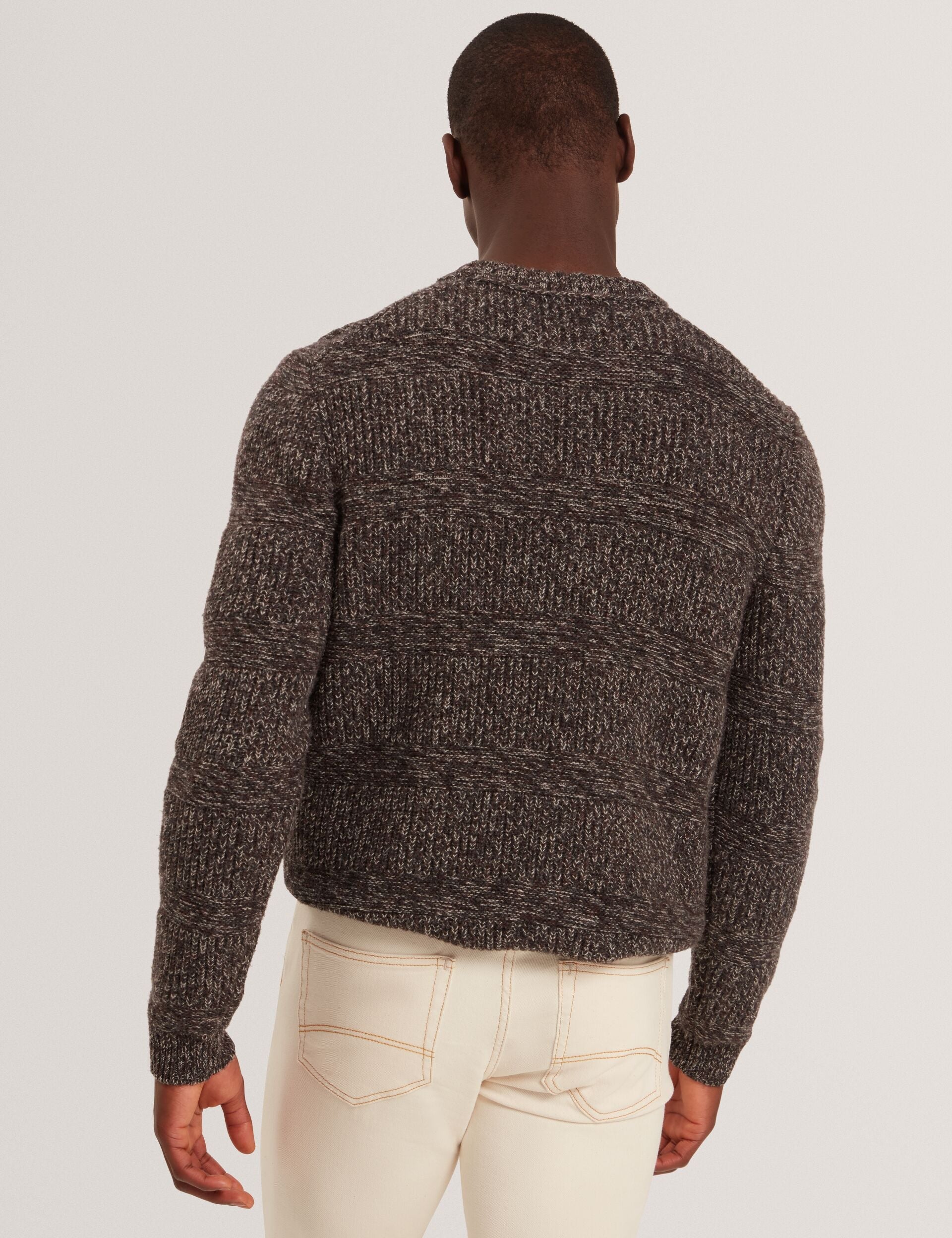 Ted Baker MORVEN Marled Wool Knit Crew Neck Sweater DARK BROWN