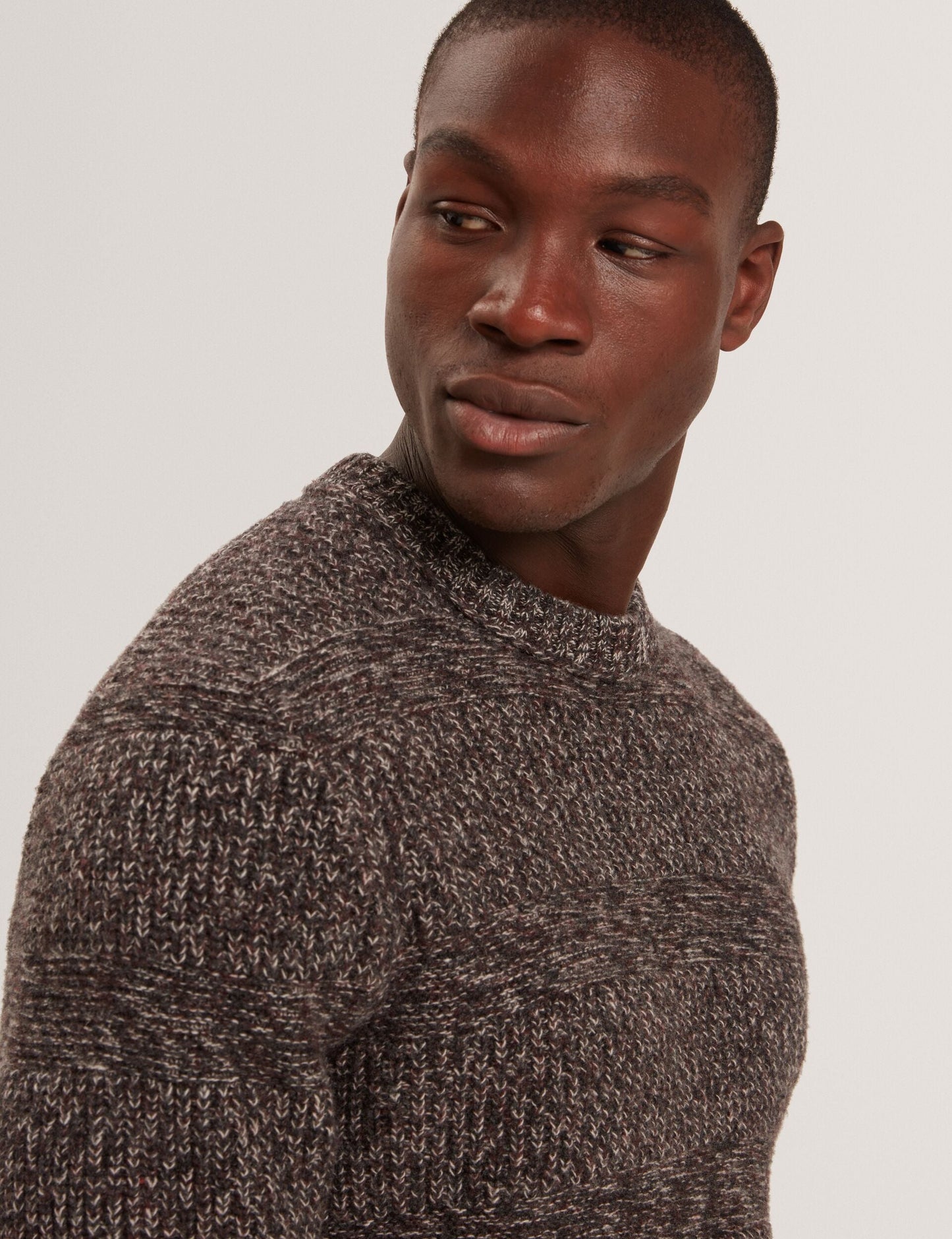 Ted Baker MORVEN Marled Wool Knit Crew Neck Sweater DARK BROWN