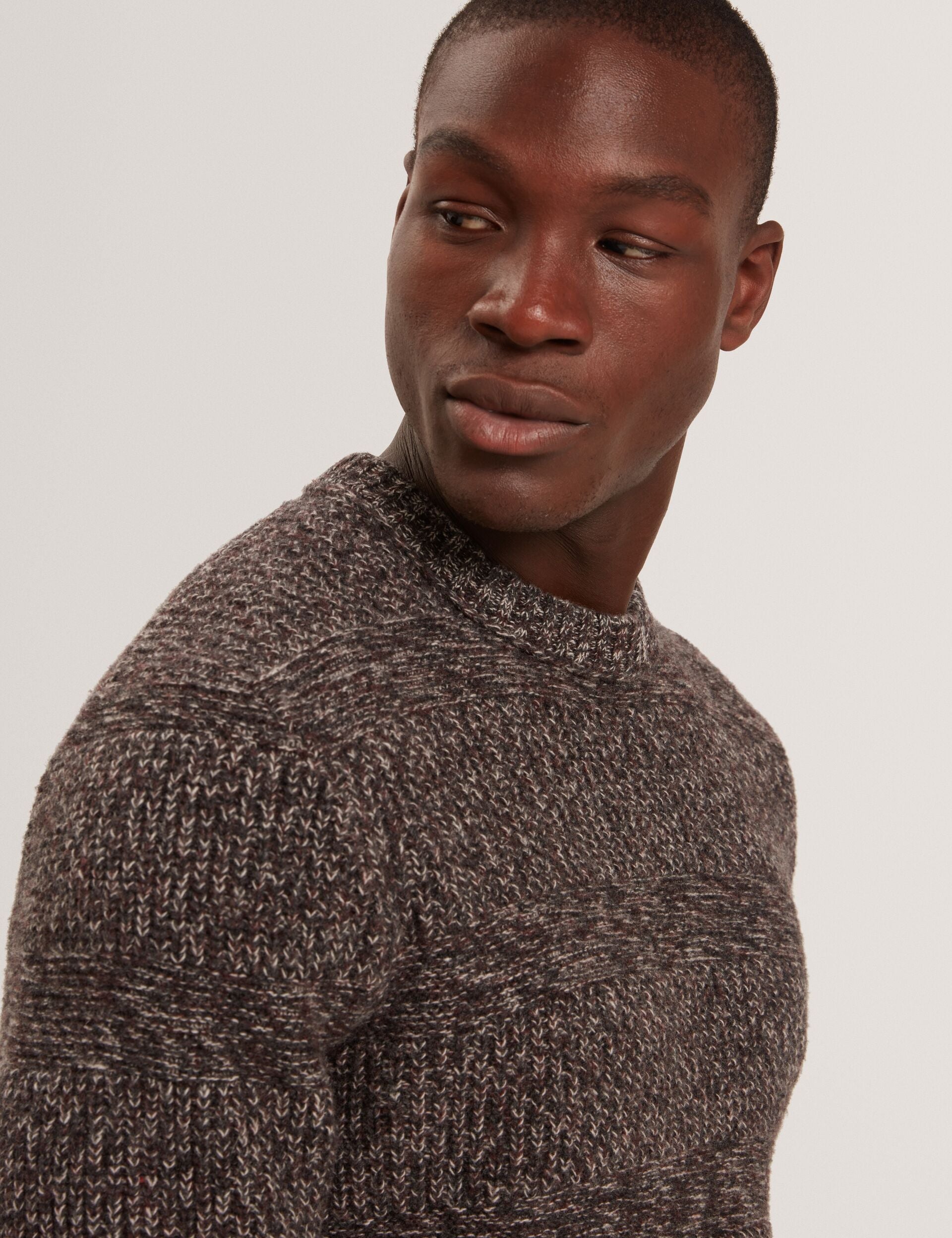 Ted Baker MORVEN Marled Wool Knit Crew Neck Sweater DARK BROWN