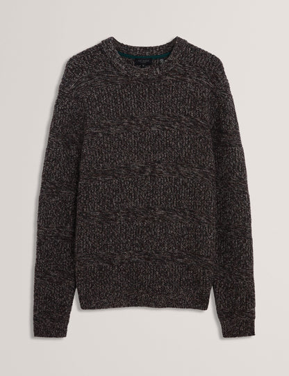 Ted Baker MORVEN Marled Wool Knit Crew Neck Sweater DARK BROWN