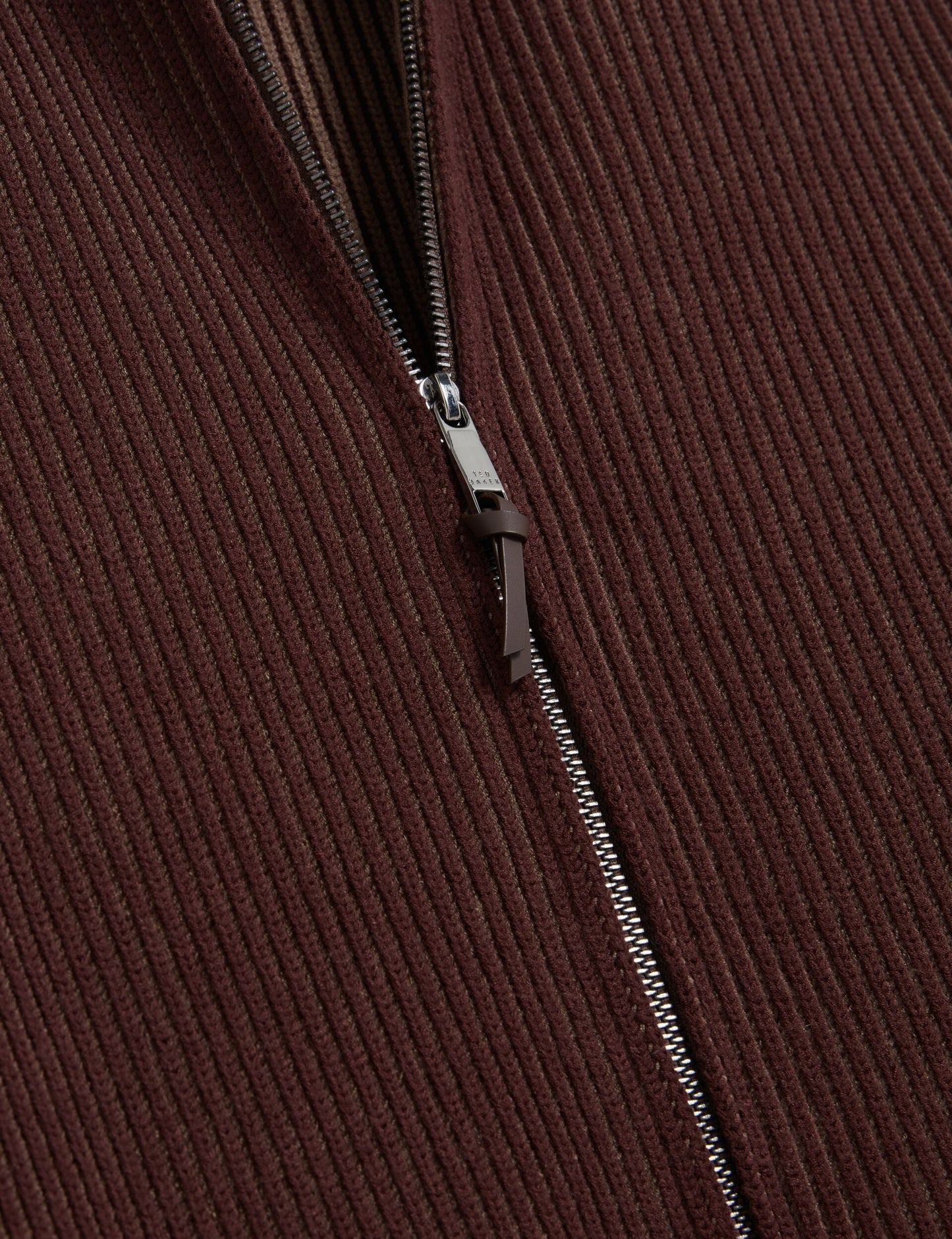 Ted Baker ROMANI Rib Knit Funnel Neck Zip-Up Sweater DARK BROWN