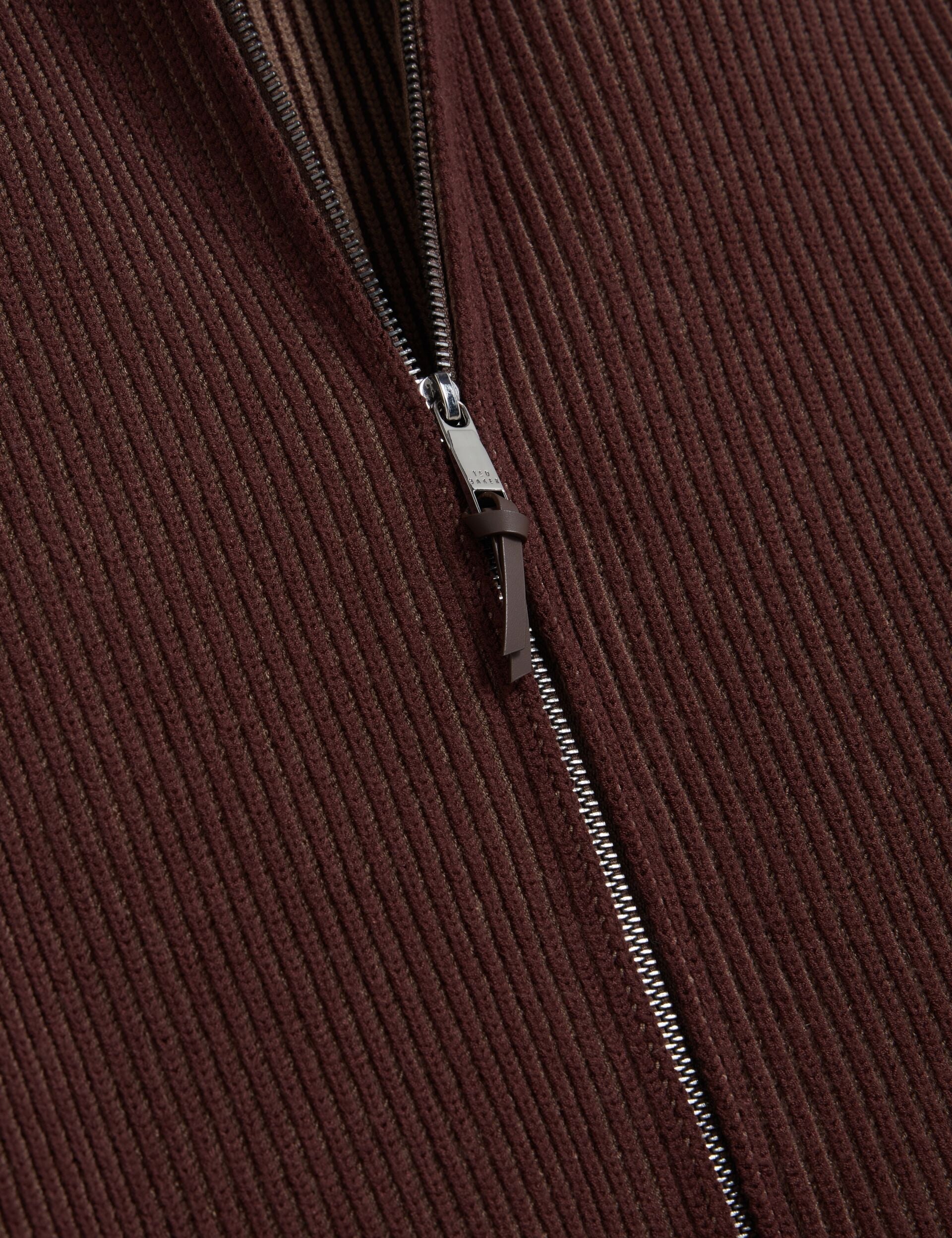 Ted Baker ROMANI Rib Knit Funnel Neck Zip-Up Sweater DARK BROWN