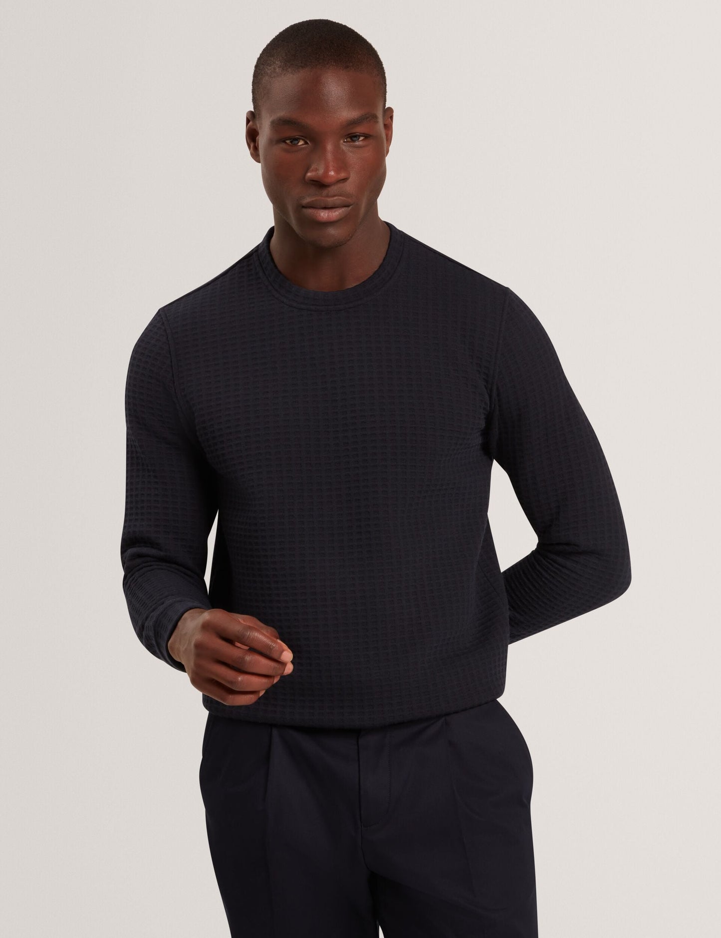 Ted Baker ORLAITE Waffle Knit Crew Neck Sweatshirt NAVY