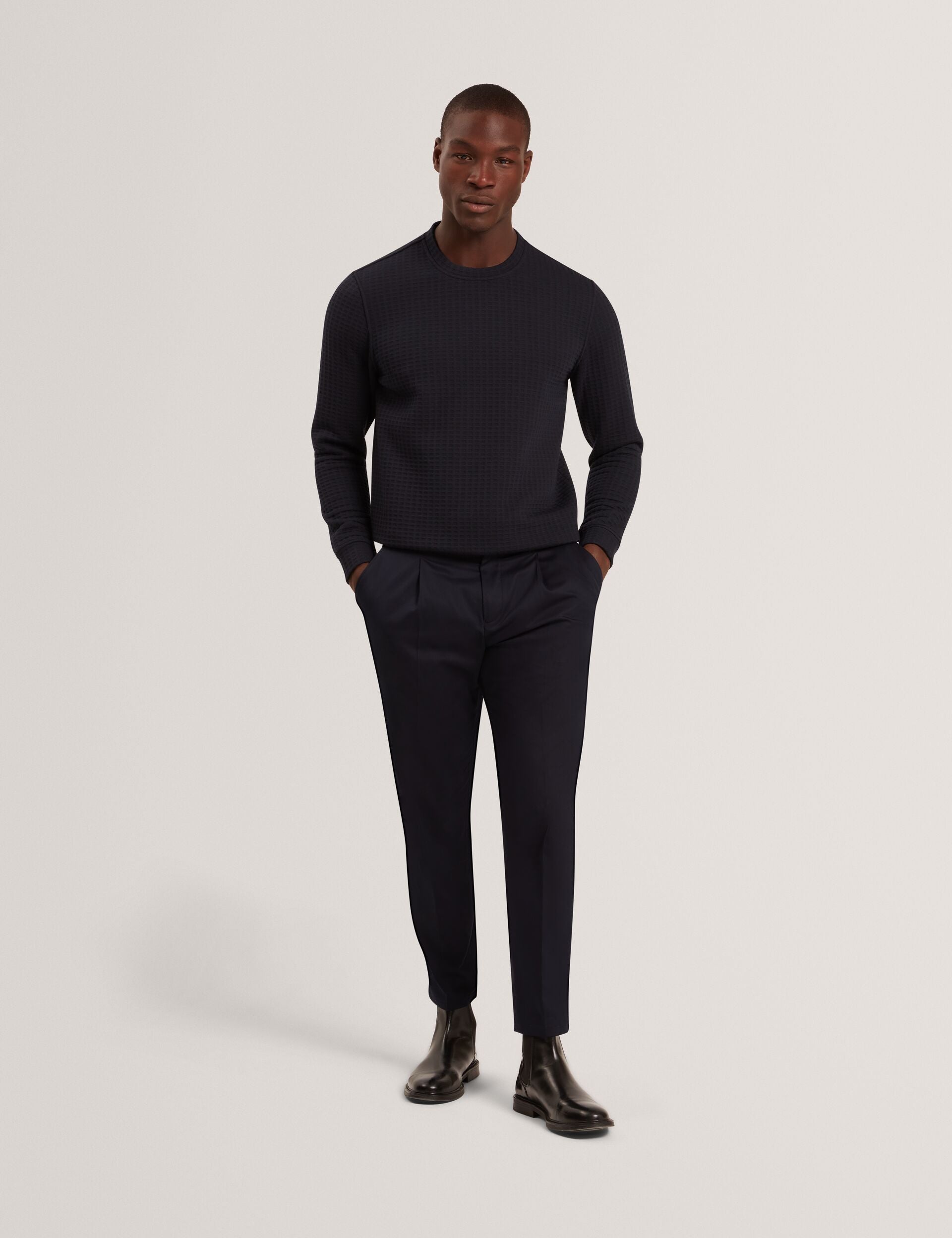 Ted Baker ORLAITE Waffle Knit Crew Neck Sweatshirt NAVY