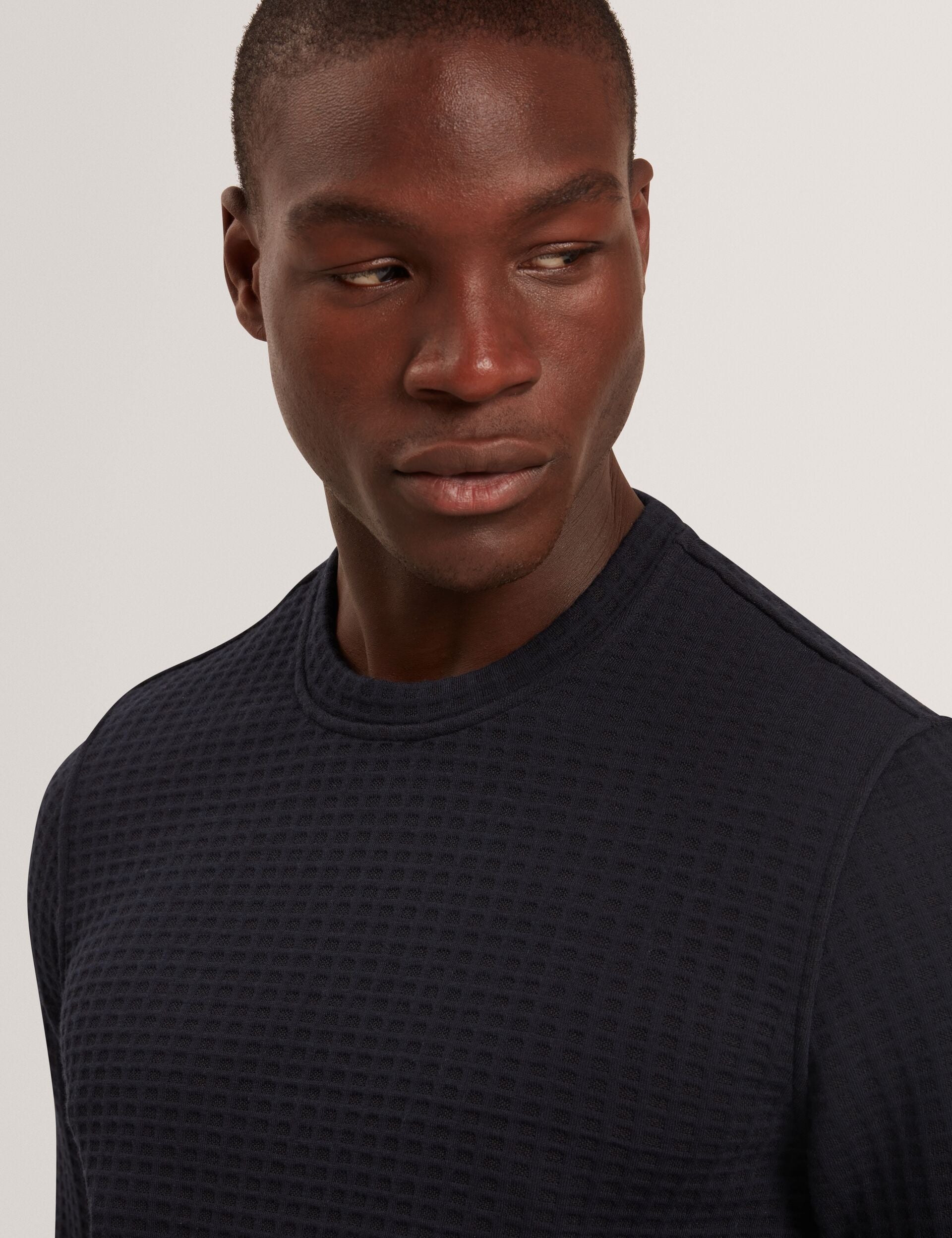 Ted Baker ORLAITE Waffle Knit Crew Neck Sweatshirt NAVY