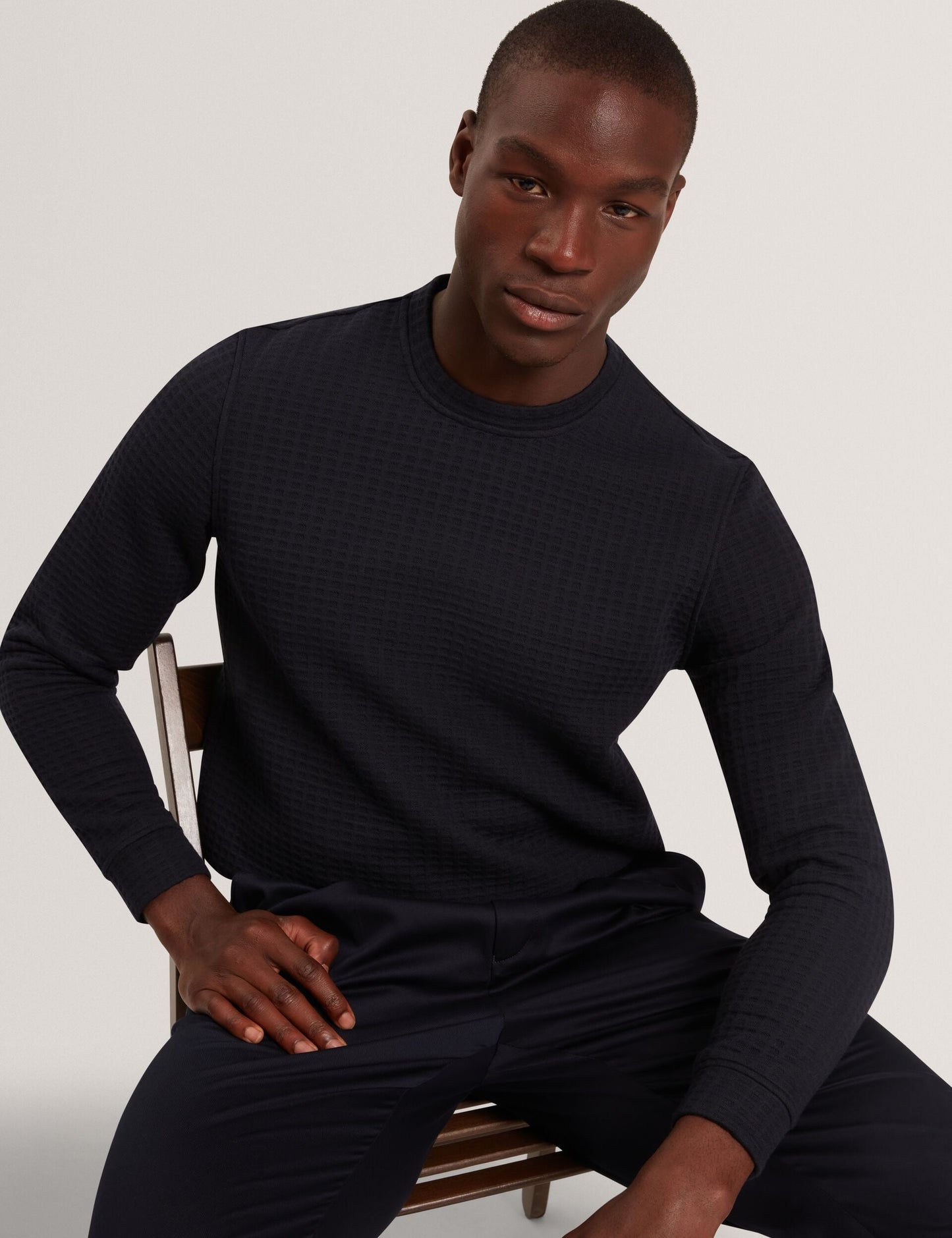 Ted Baker ORLAITE Waffle Knit Crew Neck Sweatshirt NAVY