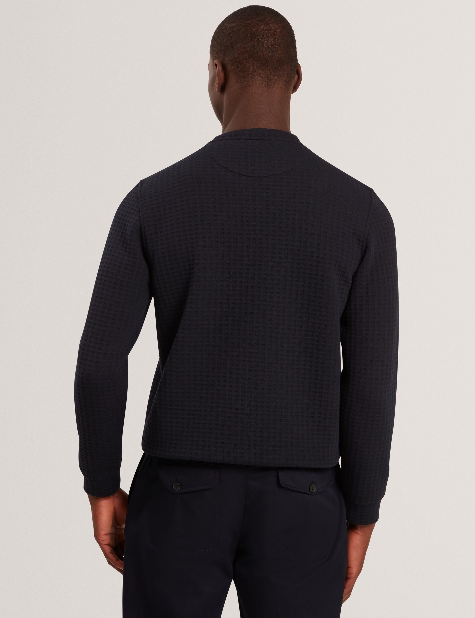 Ted Baker ORLAITE Waffle Knit Crew Neck Sweatshirt NAVY