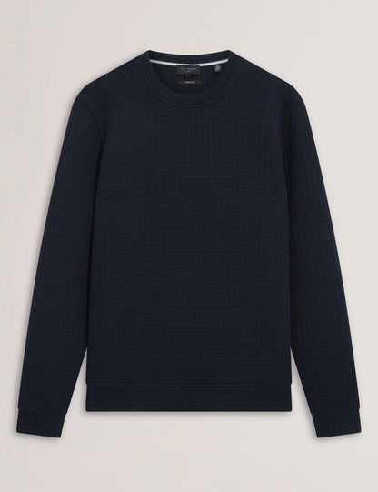 Ted Baker ORLAITE Waffle Knit Crew Neck Sweatshirt NAVY