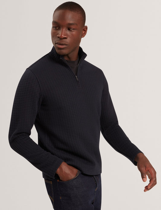 Ted Baker CAINDLE Waffle Knit Quarter Zip Sweatshirt NAVY