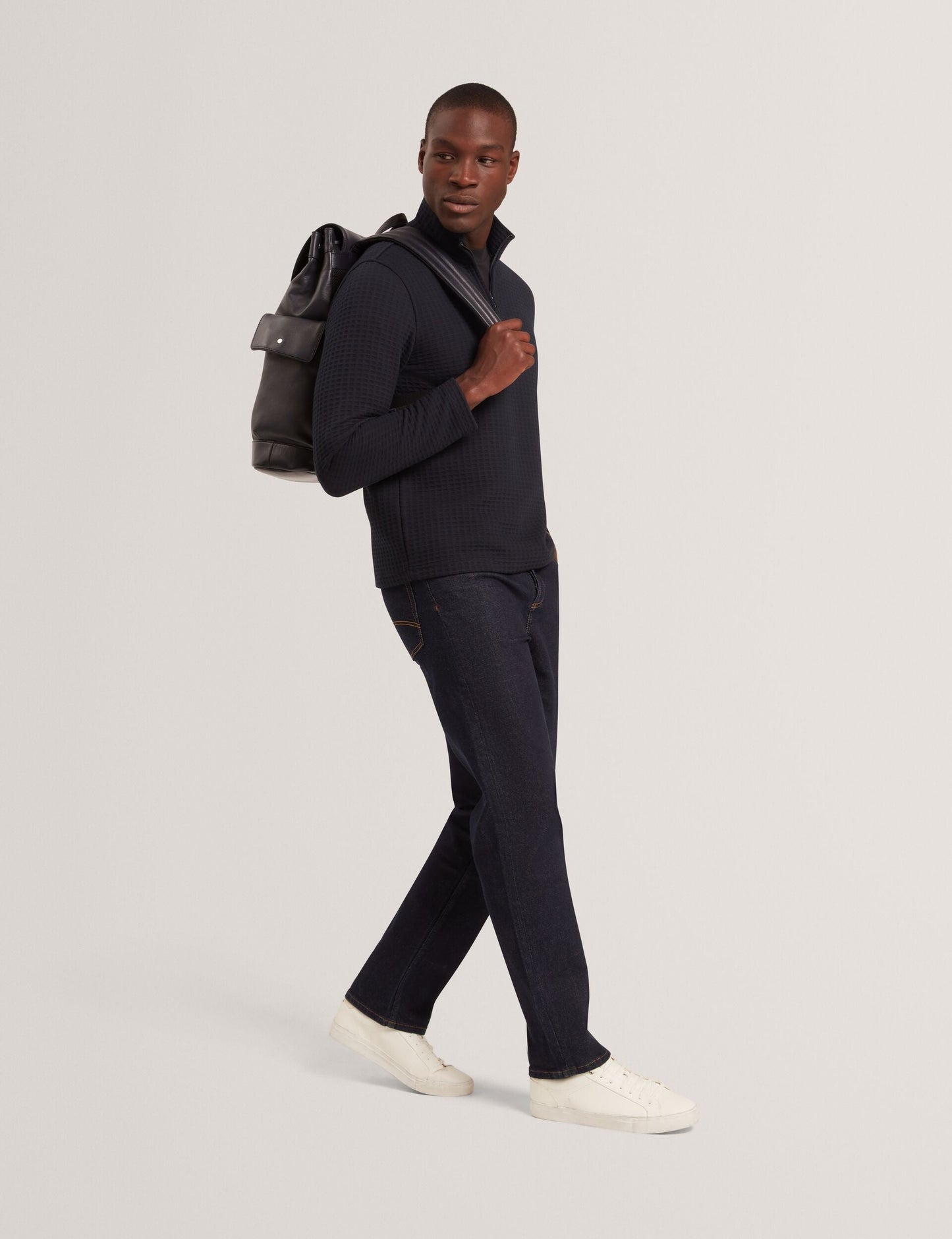 Ted Baker CAINDLE Waffle Knit Quarter Zip Sweatshirt NAVY